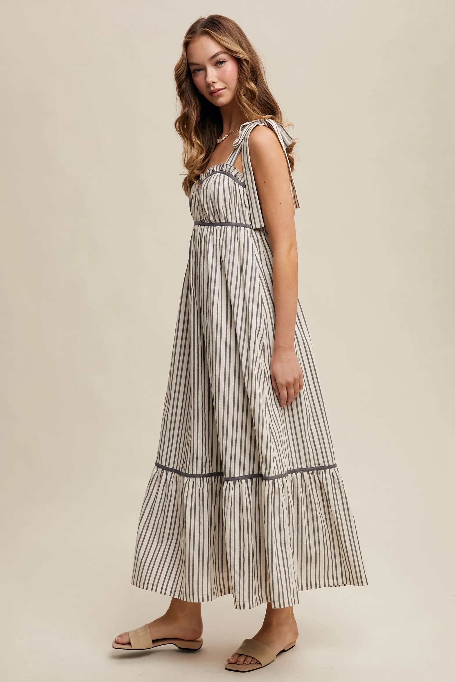Charcoal Striped Bow-Tie Maxi Dress sold by Pinkblush product image thumbnail 4