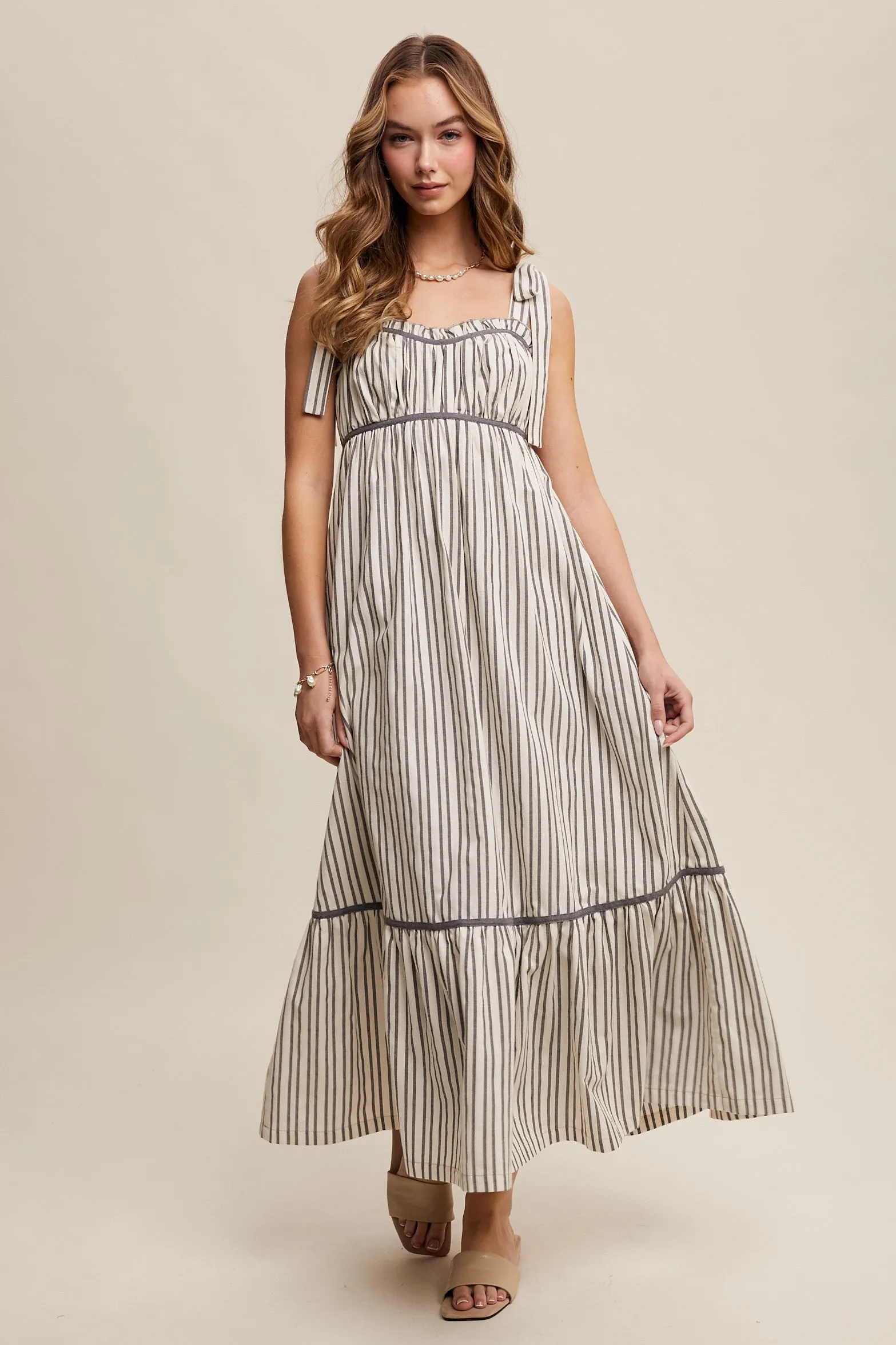 Charcoal Striped Bow-Tie Maxi Dress sold by Pinkblush