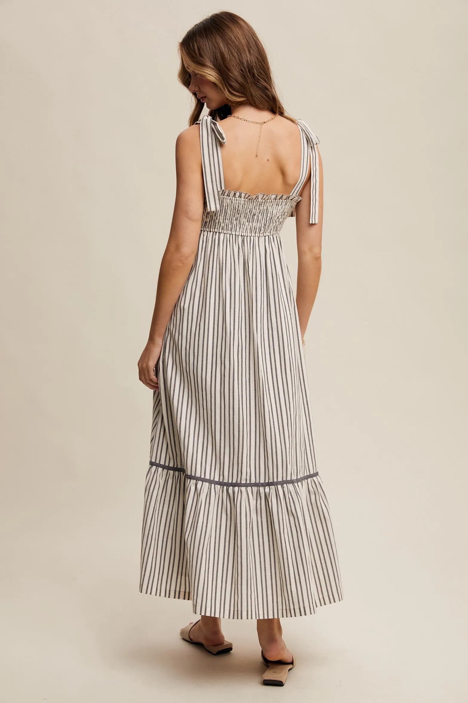 Charcoal Striped Bow-Tie Maxi Dress sold by Pinkblush product image thumbnail 5