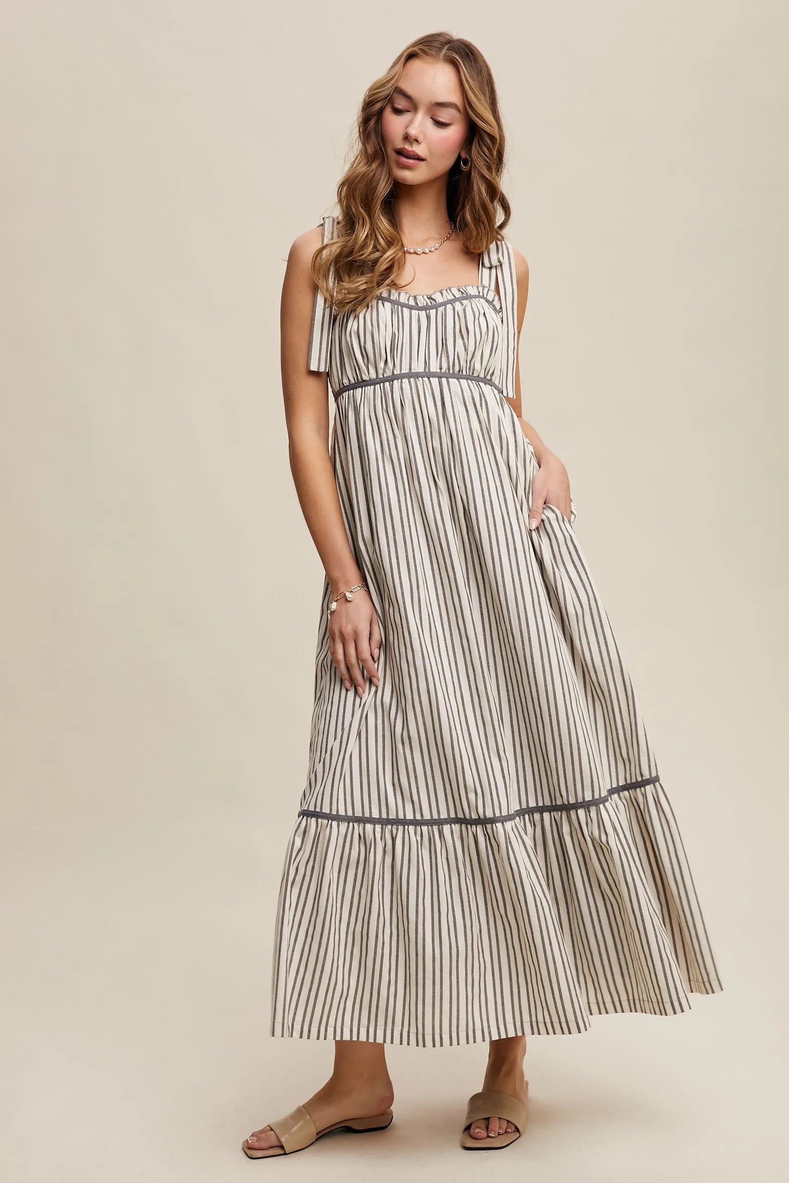 Charcoal Striped Bow-Tie Maxi Dress sold by Pinkblush product image thumbnail 2