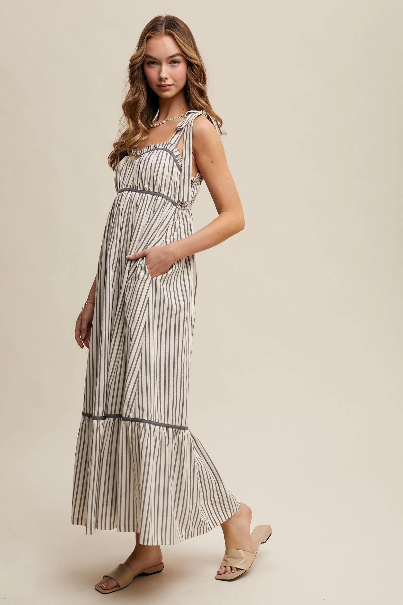 Charcoal Striped Bow-Tie Maxi Dress sold by Pinkblush product image thumbnail 3