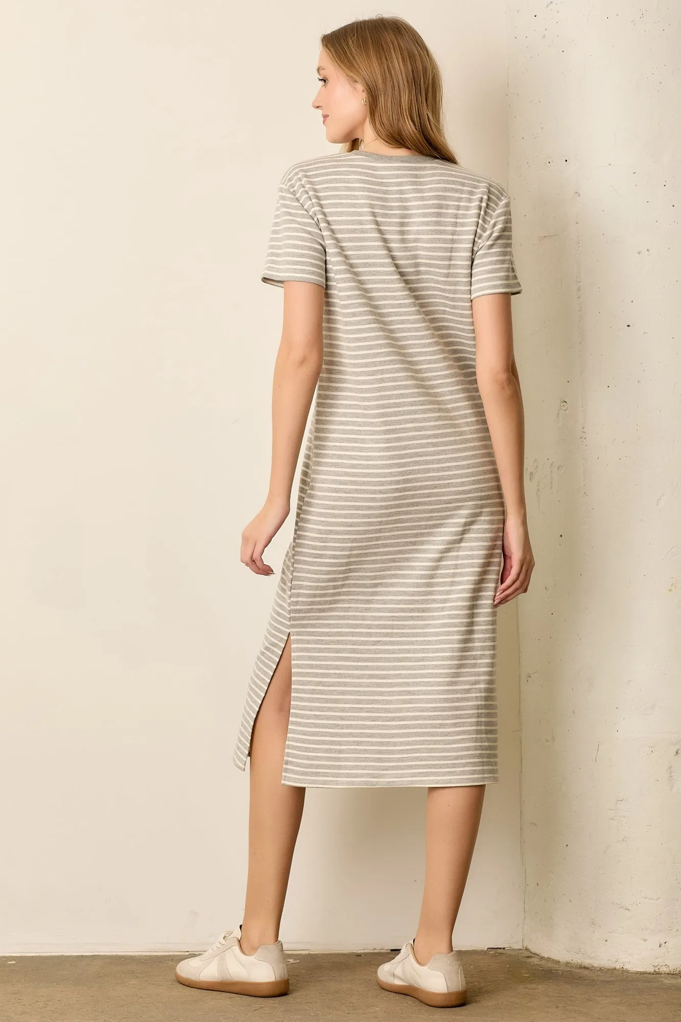Heather Grey Striped Short Sleeve T-Shirt Midi Dress sold by Pinkblush product image thumbnail 3
