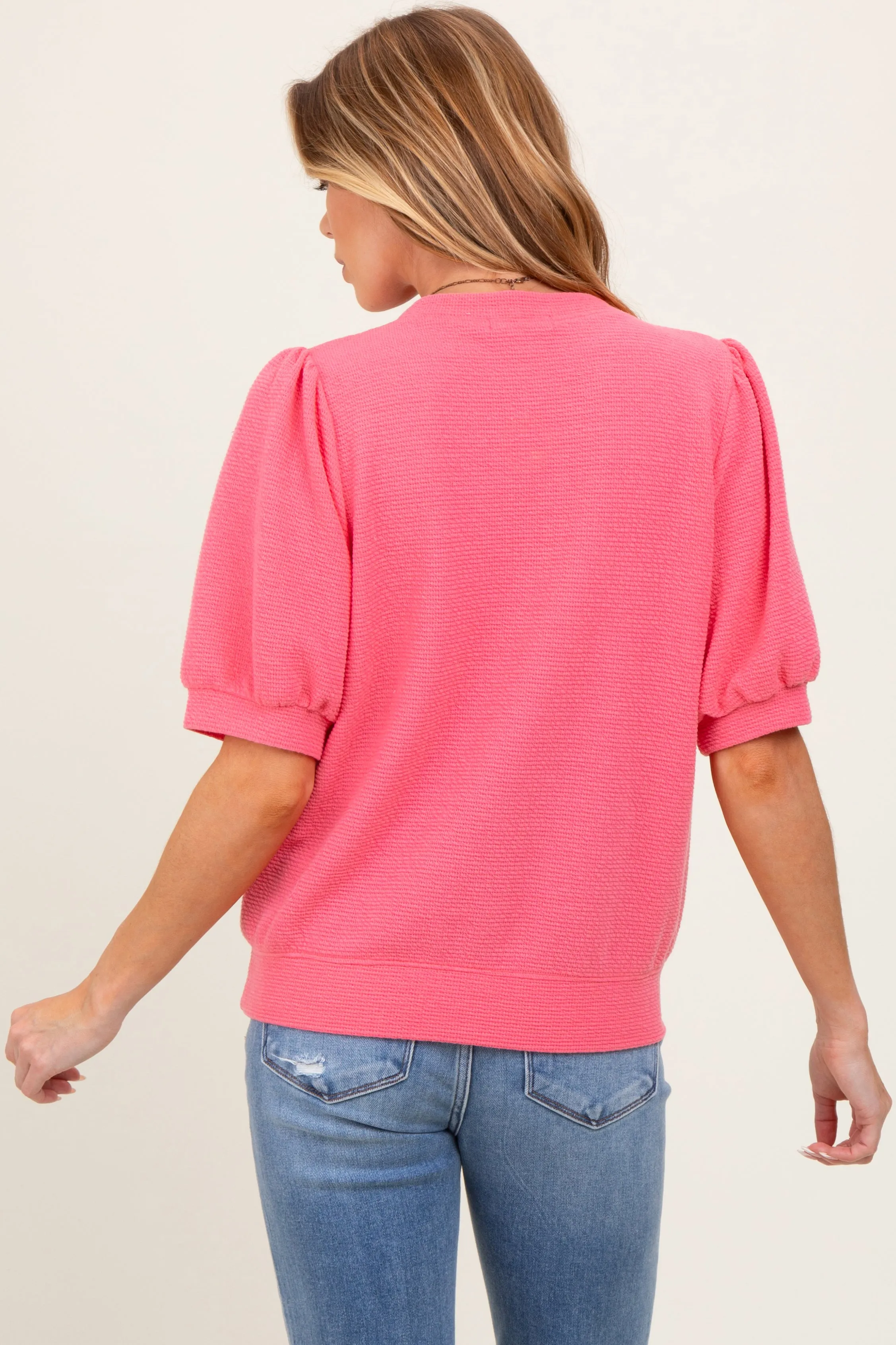 Pink Knit Maternity Puff Sleeve Top sold by Pinkblush product image thumbnail 3