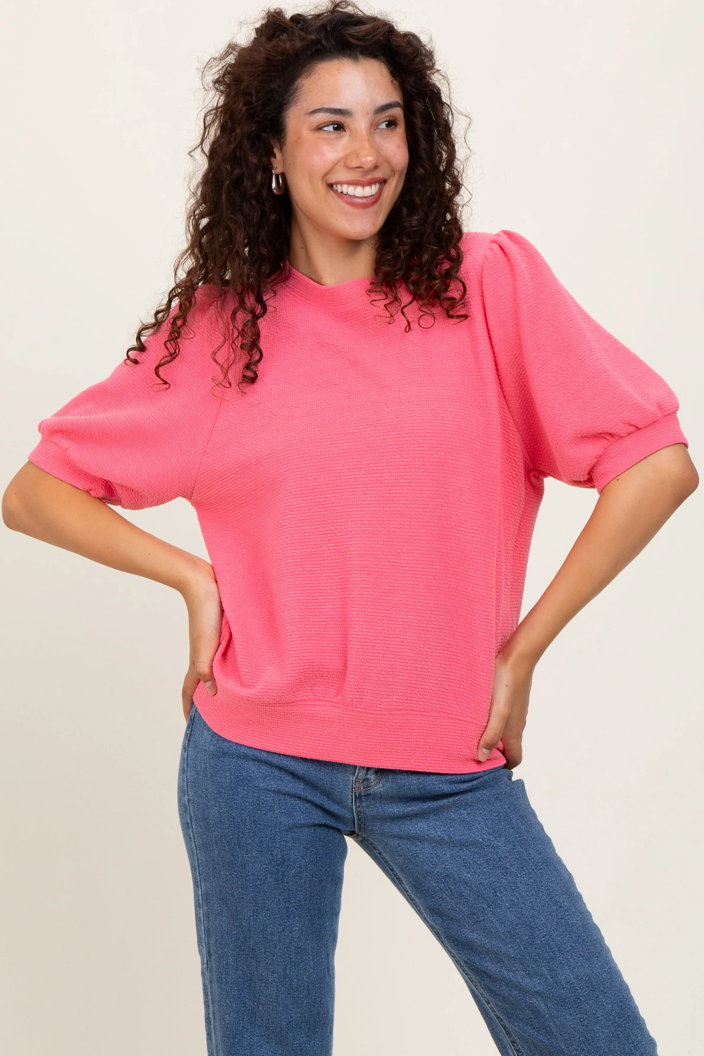 Pink Knit Maternity Puff Sleeve Top sold by Pinkblush product image thumbnail 4