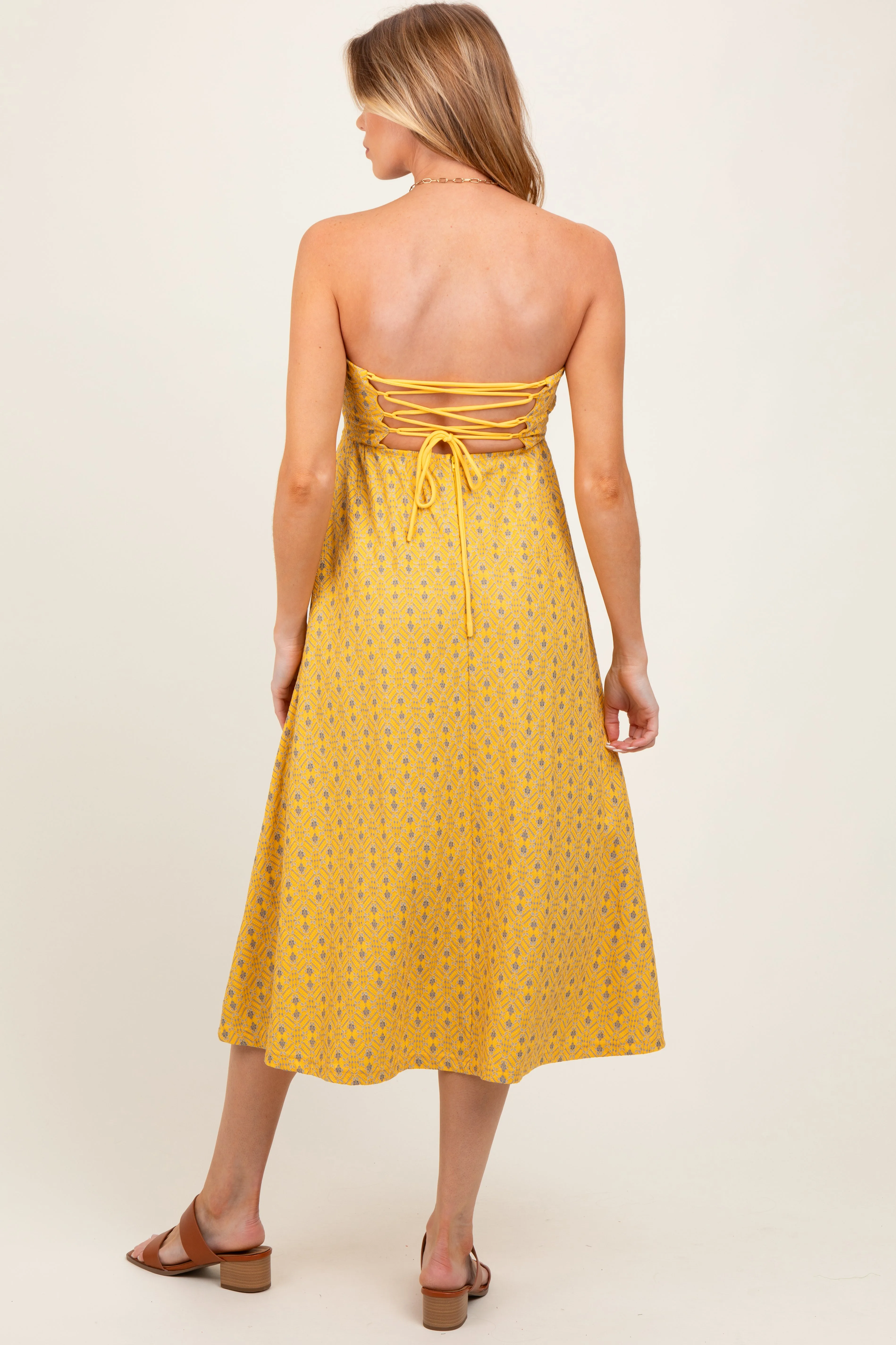 Yellow Lace Strapless Lace Up Back Maternity Midi Dress sold by Pinkblush product image thumbnail 4