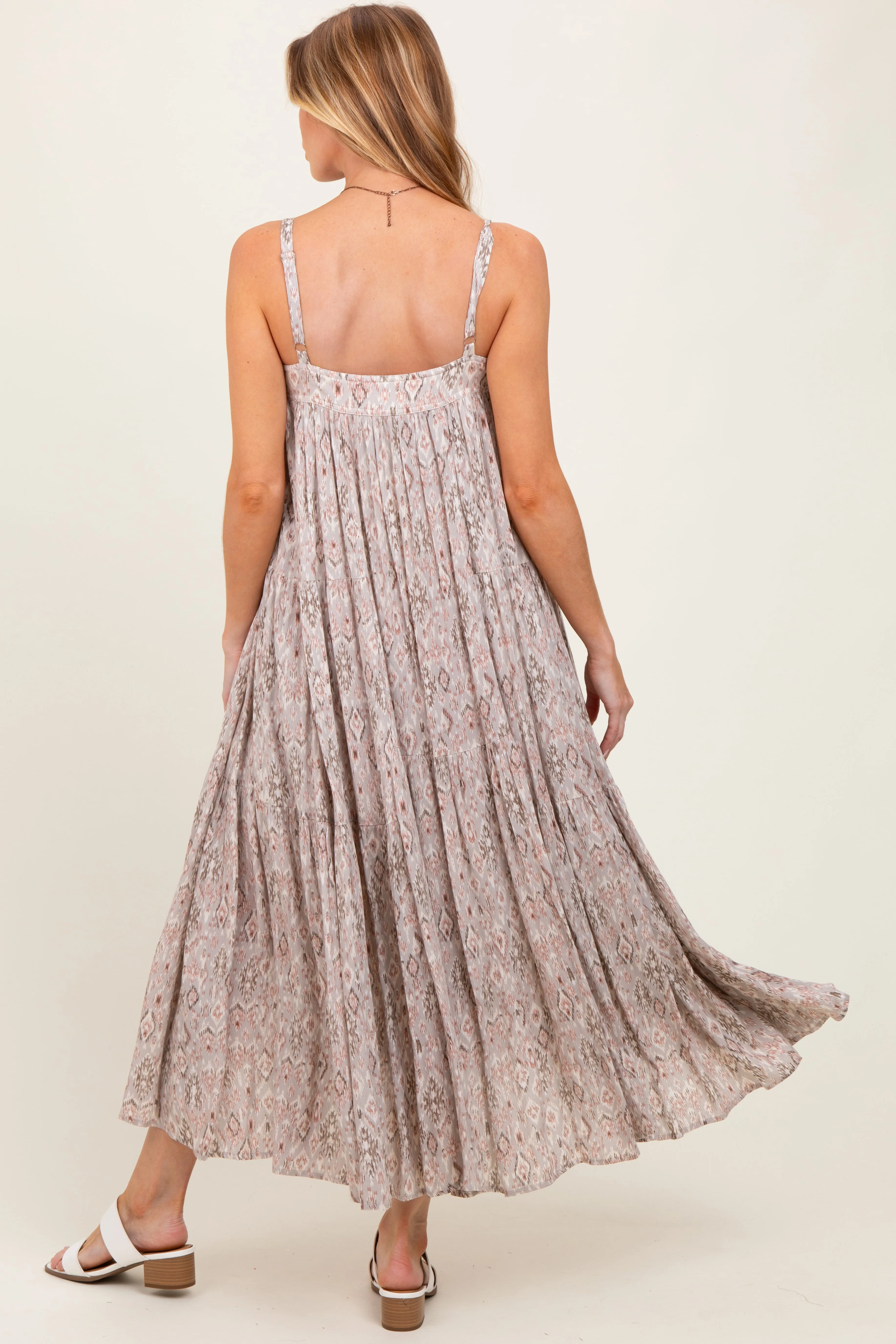 Grey Aztec Tiered Sleeveless Maternity Maxi Dress sold by Pinkblush product image thumbnail 3