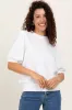 White Knit Maternity Puff Sleeve Top sold by Pinkblush