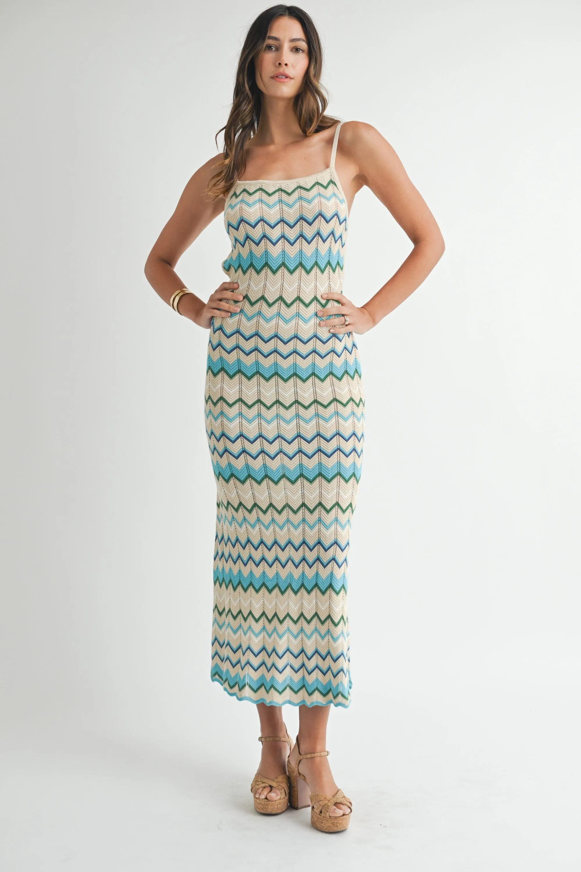 Aqua Pointelle Chevron Knit Open Back Maternity Midi Dress sold by Pinkblush product image thumbnail 5