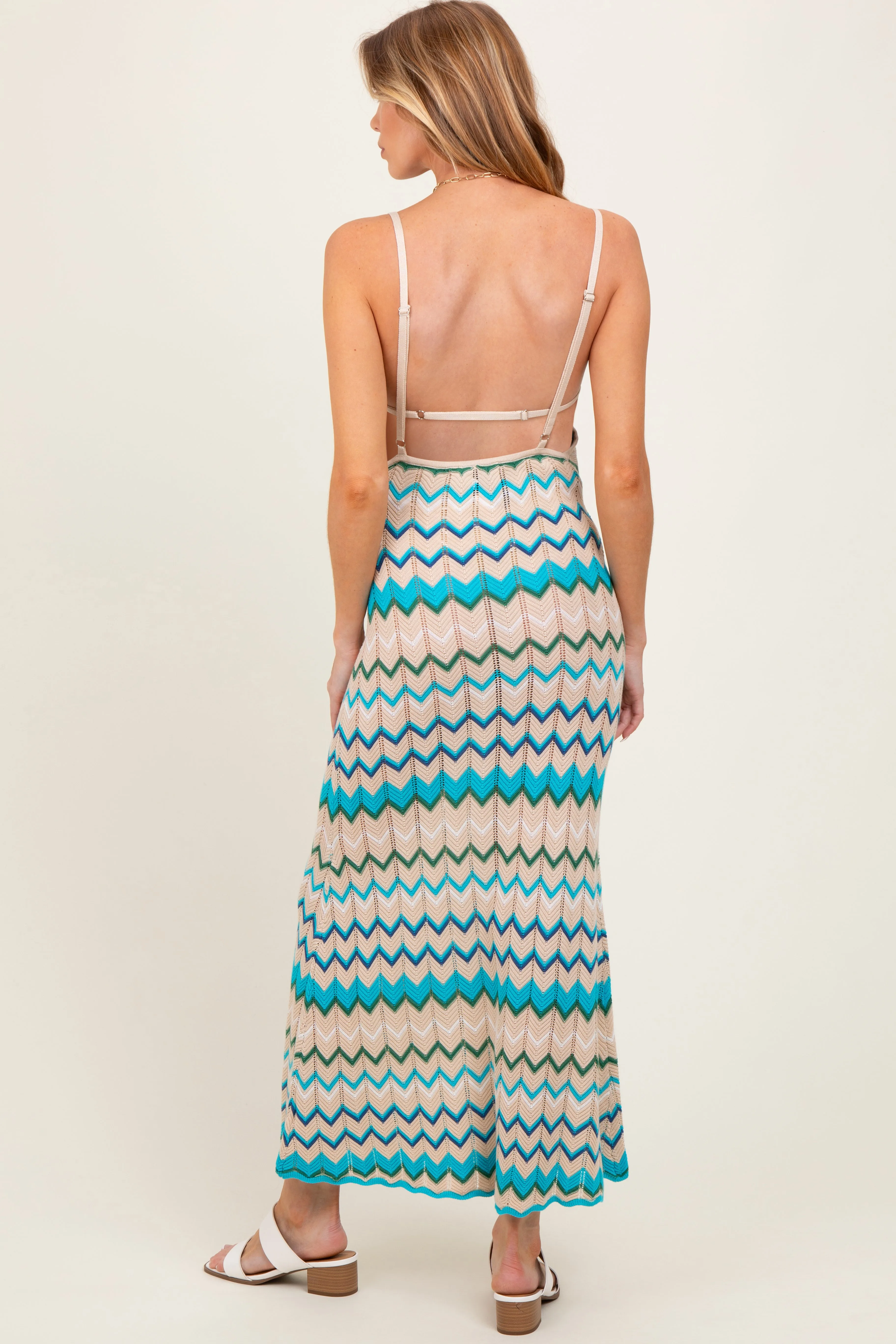 Aqua Pointelle Chevron Knit Open Back Maternity Midi Dress sold by Pinkblush product image thumbnail 4