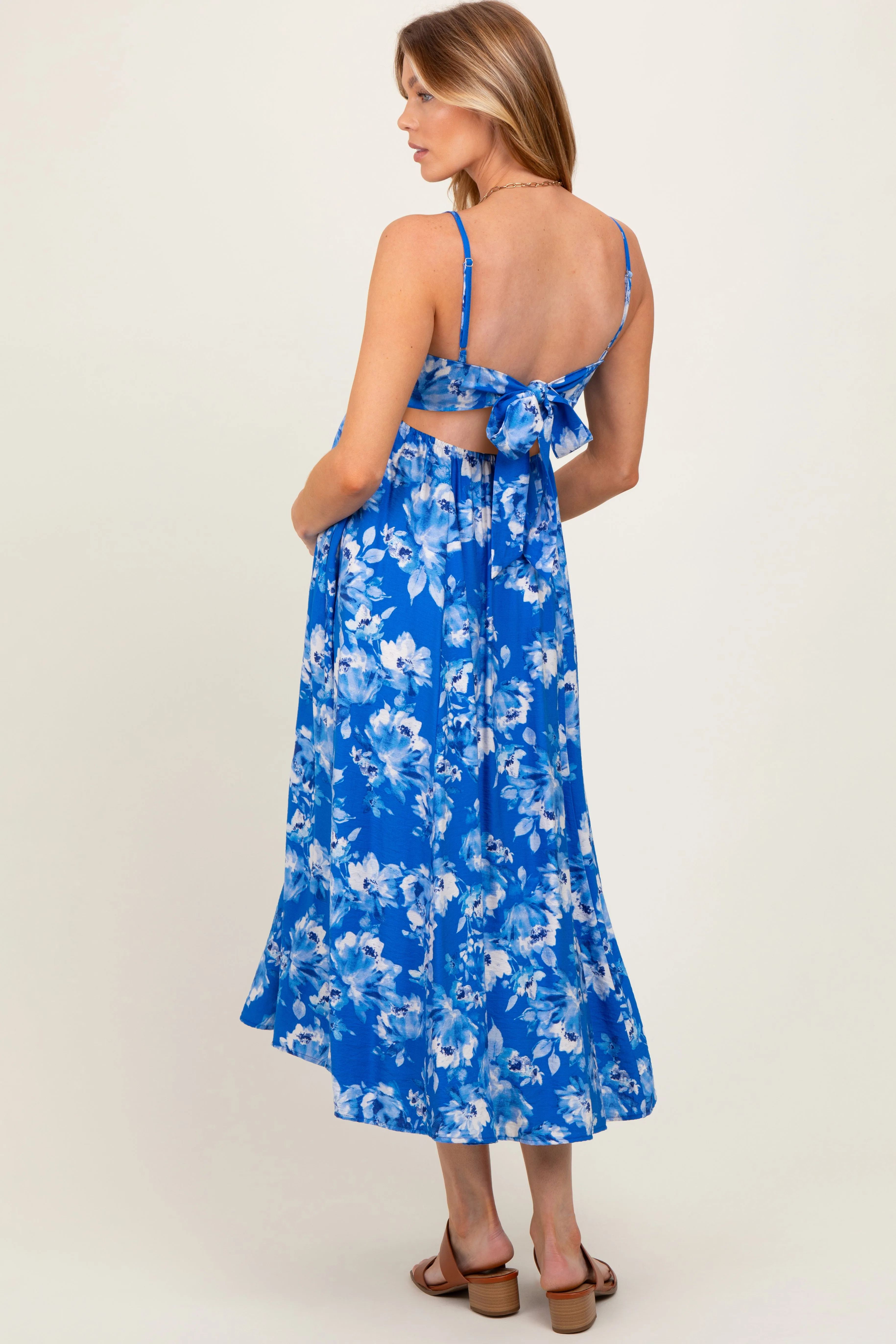 Royal Blue Floral Tie Back Cutout Maternity Midi Dress sold by Pinkblush product image thumbnail 4