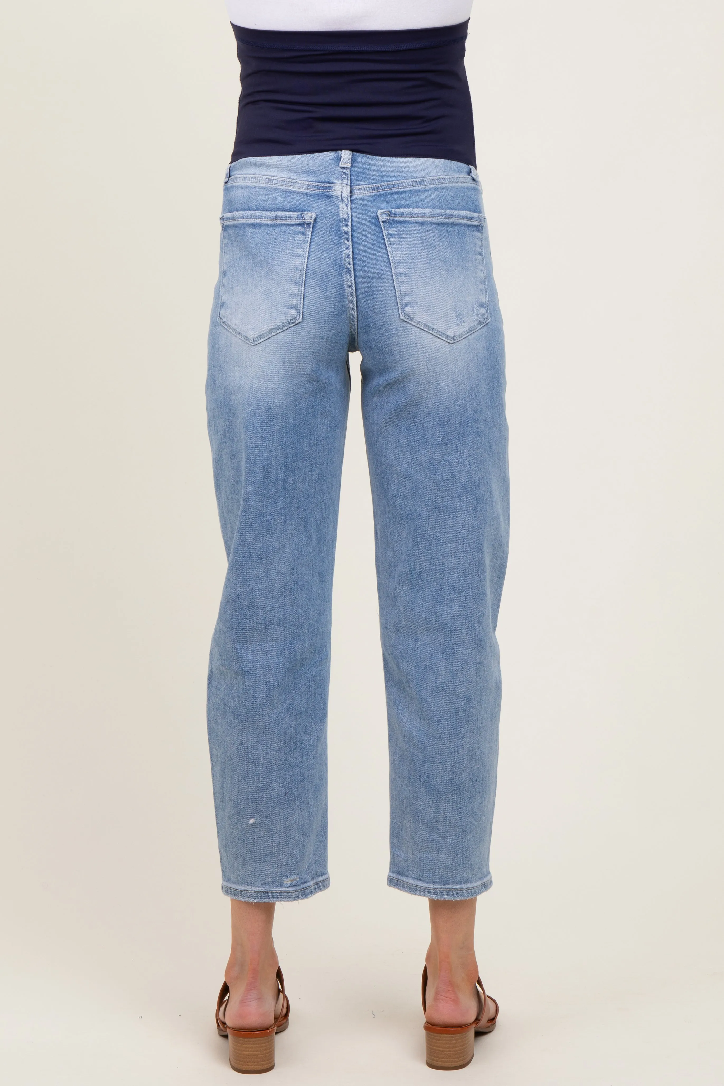 Blue Distressed Open Knee Straight Leg Ankle Maternity Jeans sold by Pinkblush product image thumbnail 5
