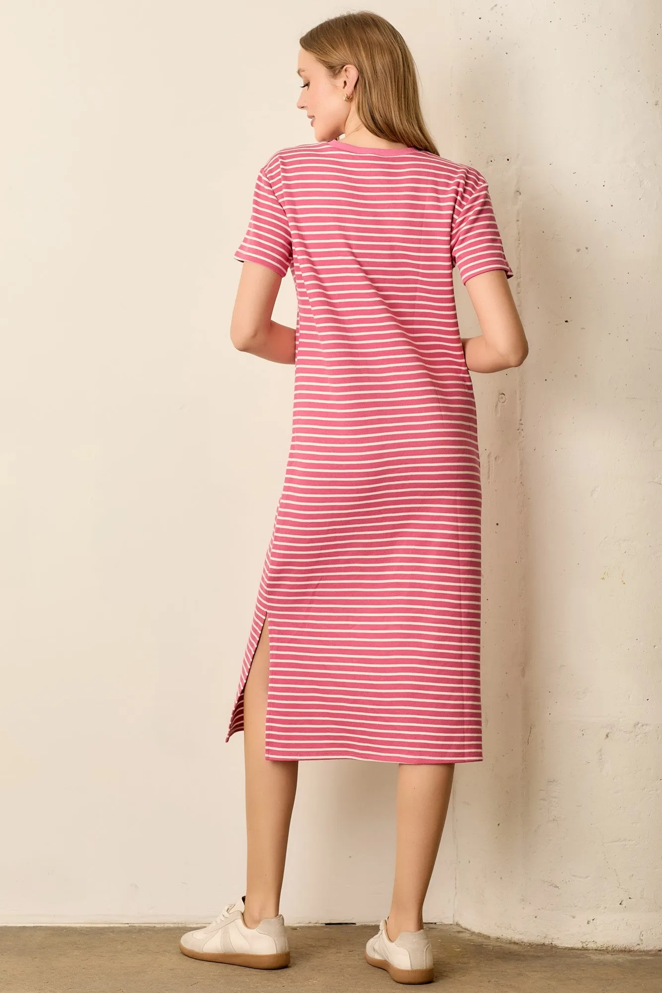 Pink Striped Short Sleeve T-Shirt Midi Dress sold by Pinkblush product image thumbnail 3