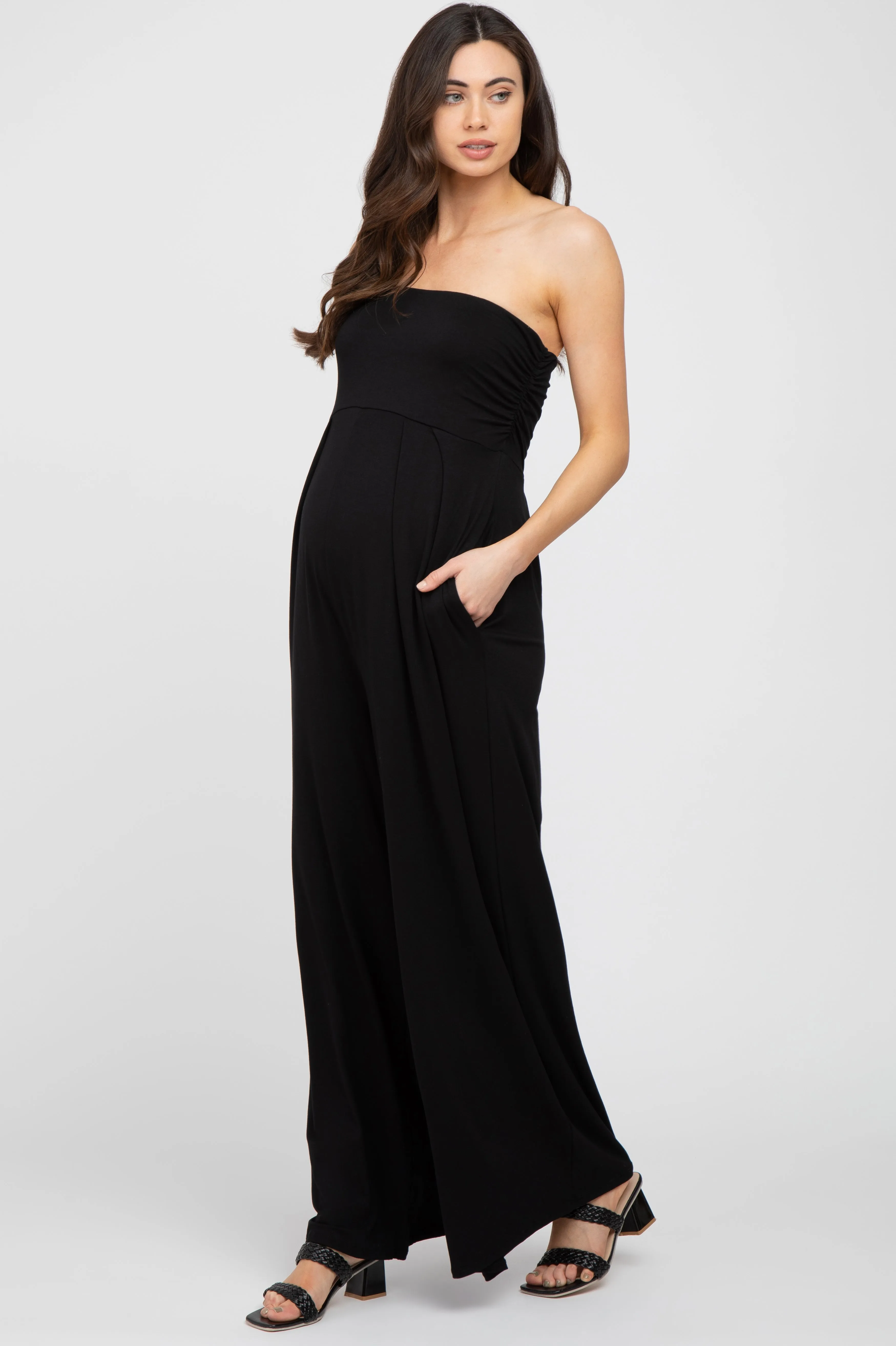 Black Strapless Wide Leg Maternity Jumpsuit sold by Pinkblush product image thumbnail 2