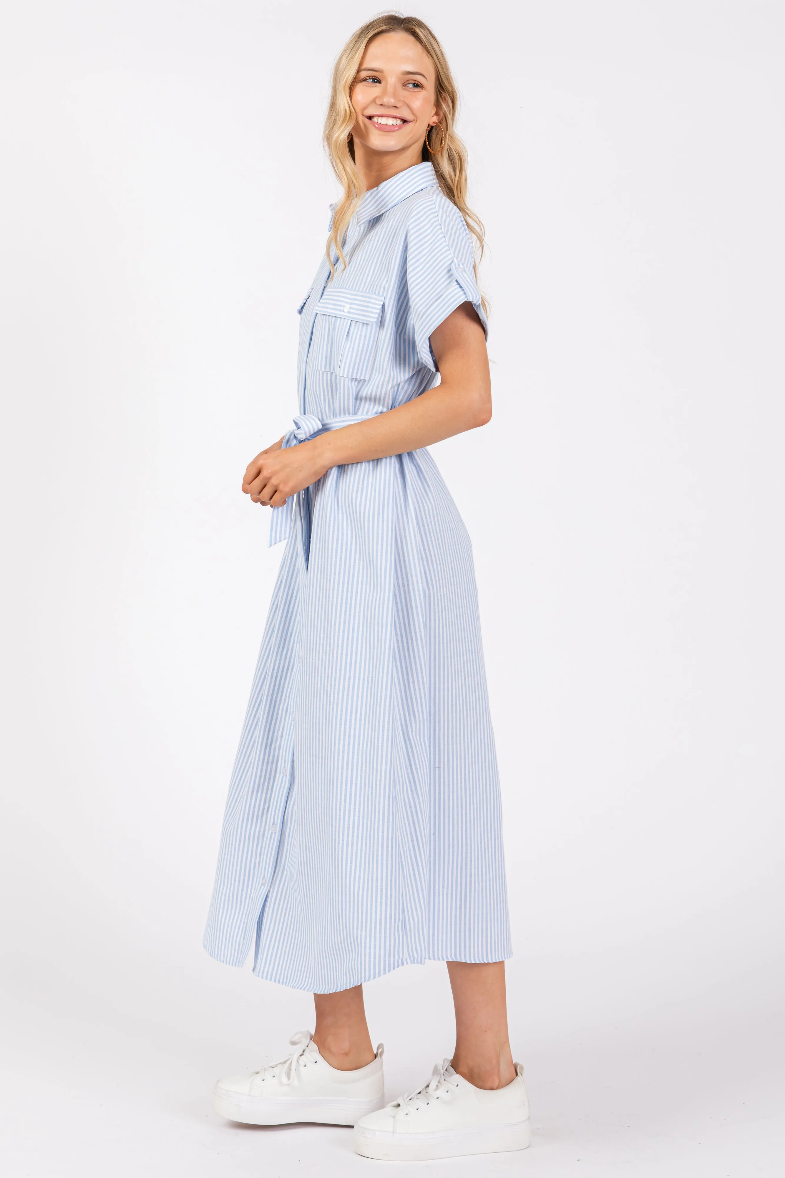 Light Blue Striped Sash Tie Dress sold by Pinkblush product image thumbnail 2