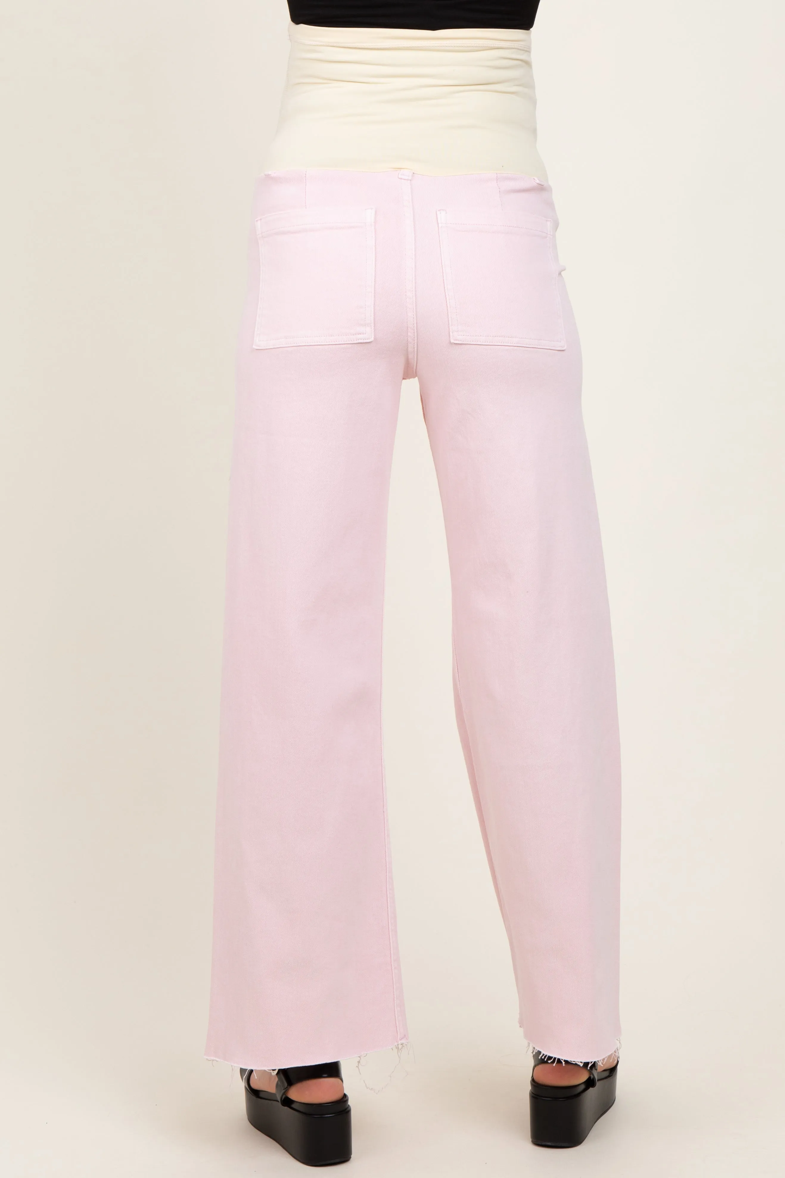 Light Pink Raw Hem Wide Leg Maternity Jeans sold by Pinkblush product image thumbnail 4