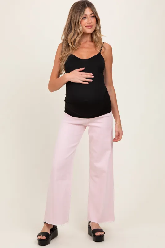 Light Pink Raw Hem Wide Leg Maternity Jeans sold by Pinkblush