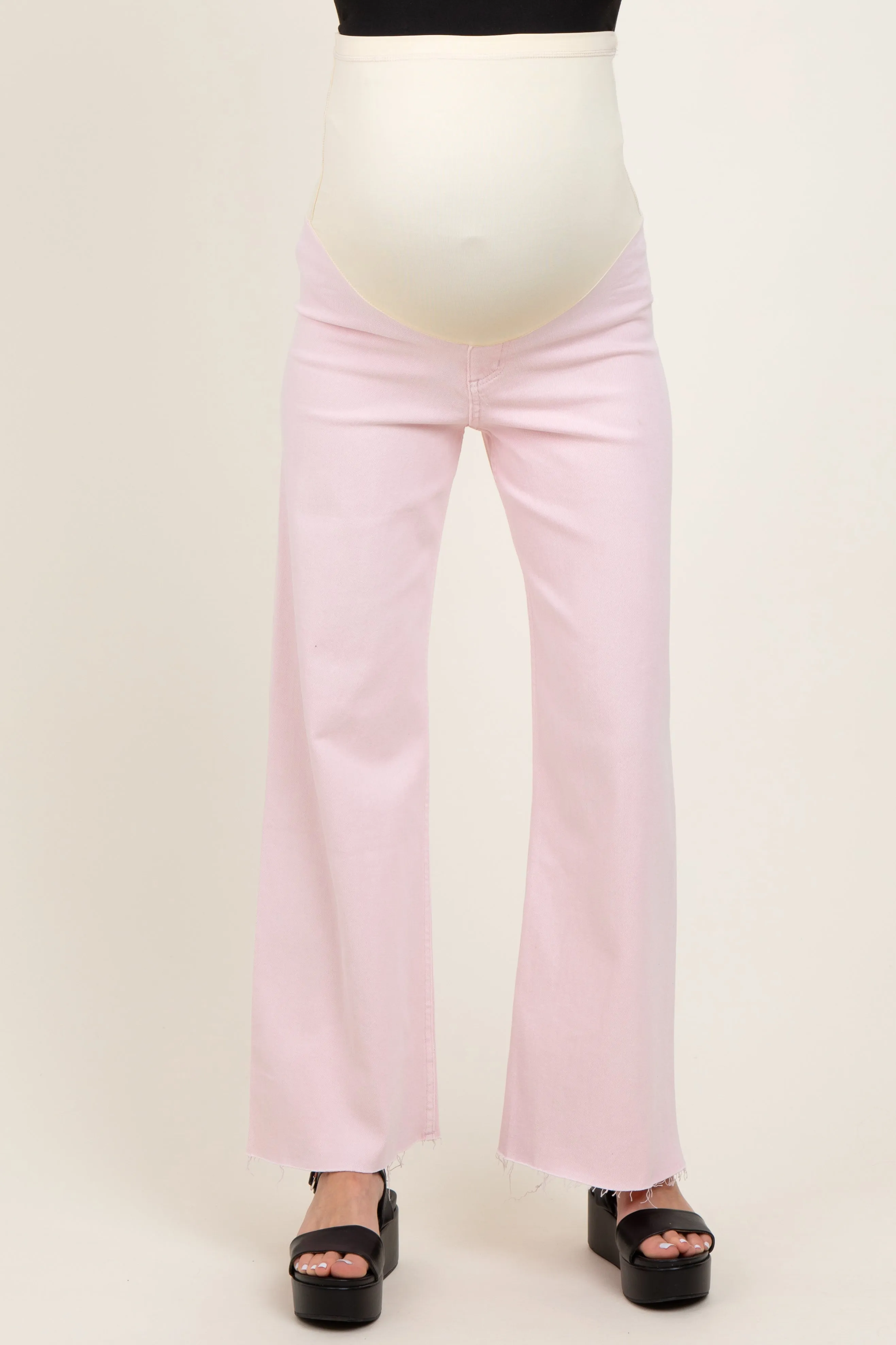 Light Pink Raw Hem Wide Leg Maternity Jeans sold by Pinkblush product image thumbnail 2