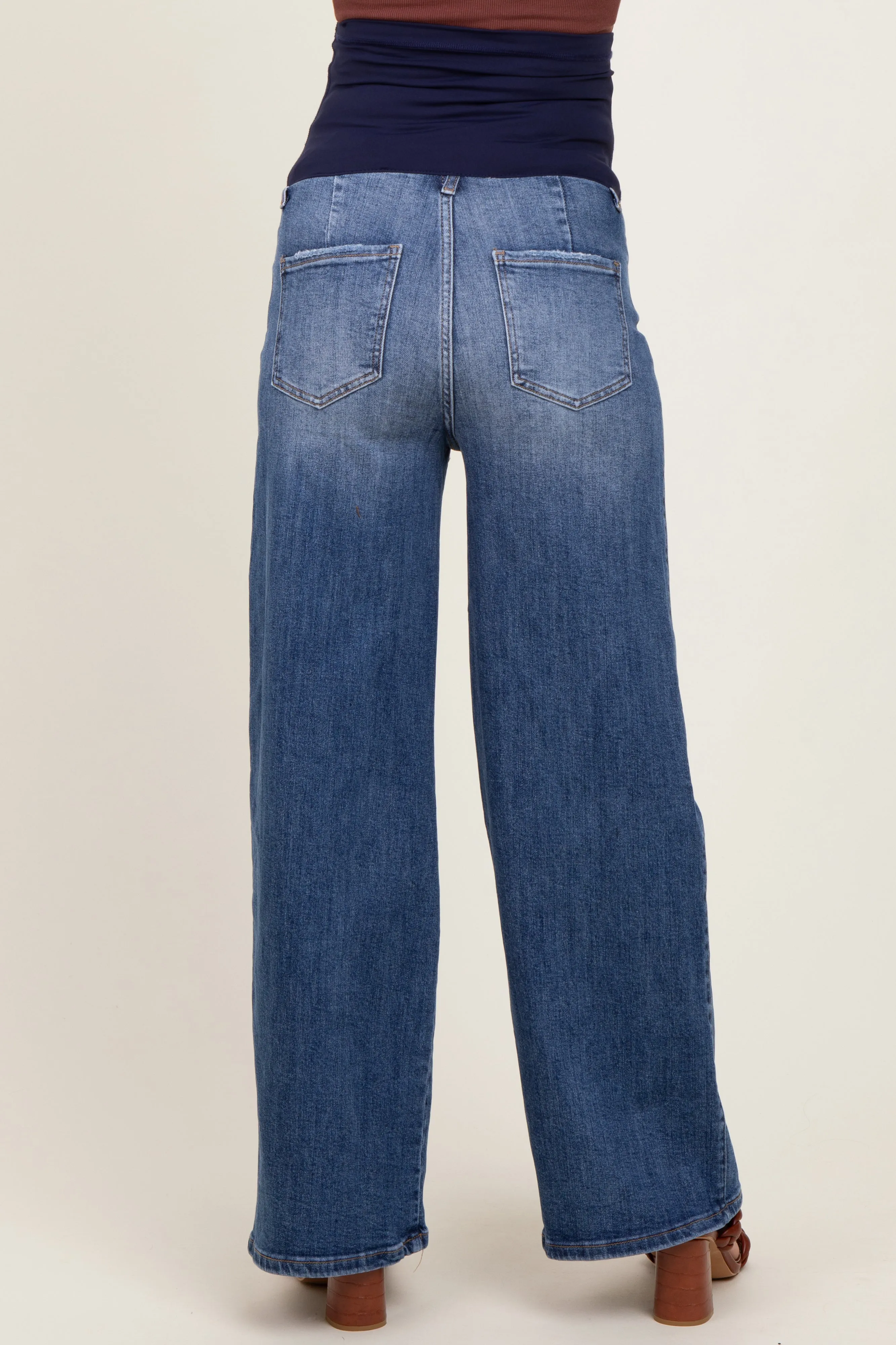 Blue Relaxed Wide Leg Maternity Jeans sold by Pinkblush product image thumbnail 4