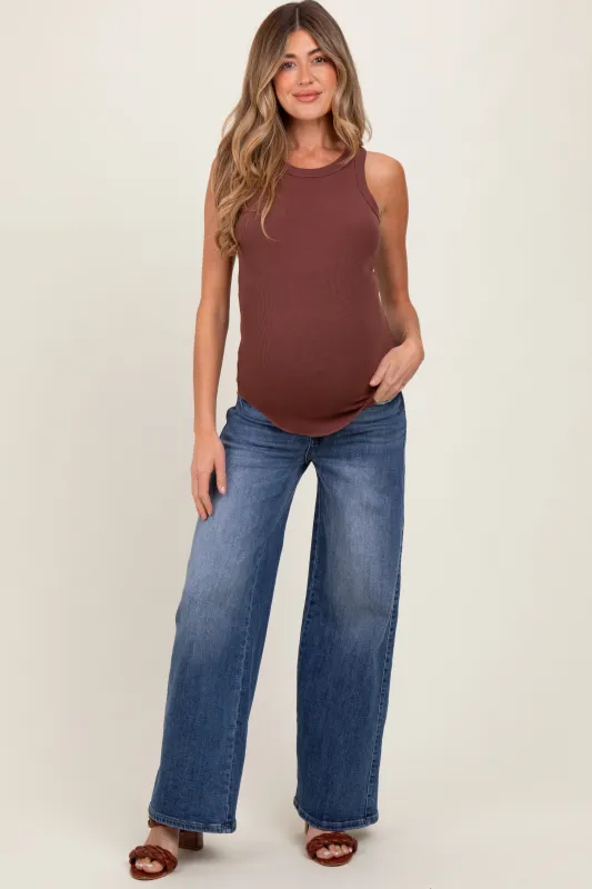 Blue Relaxed Wide Leg Maternity Jeans sold by Pinkblush