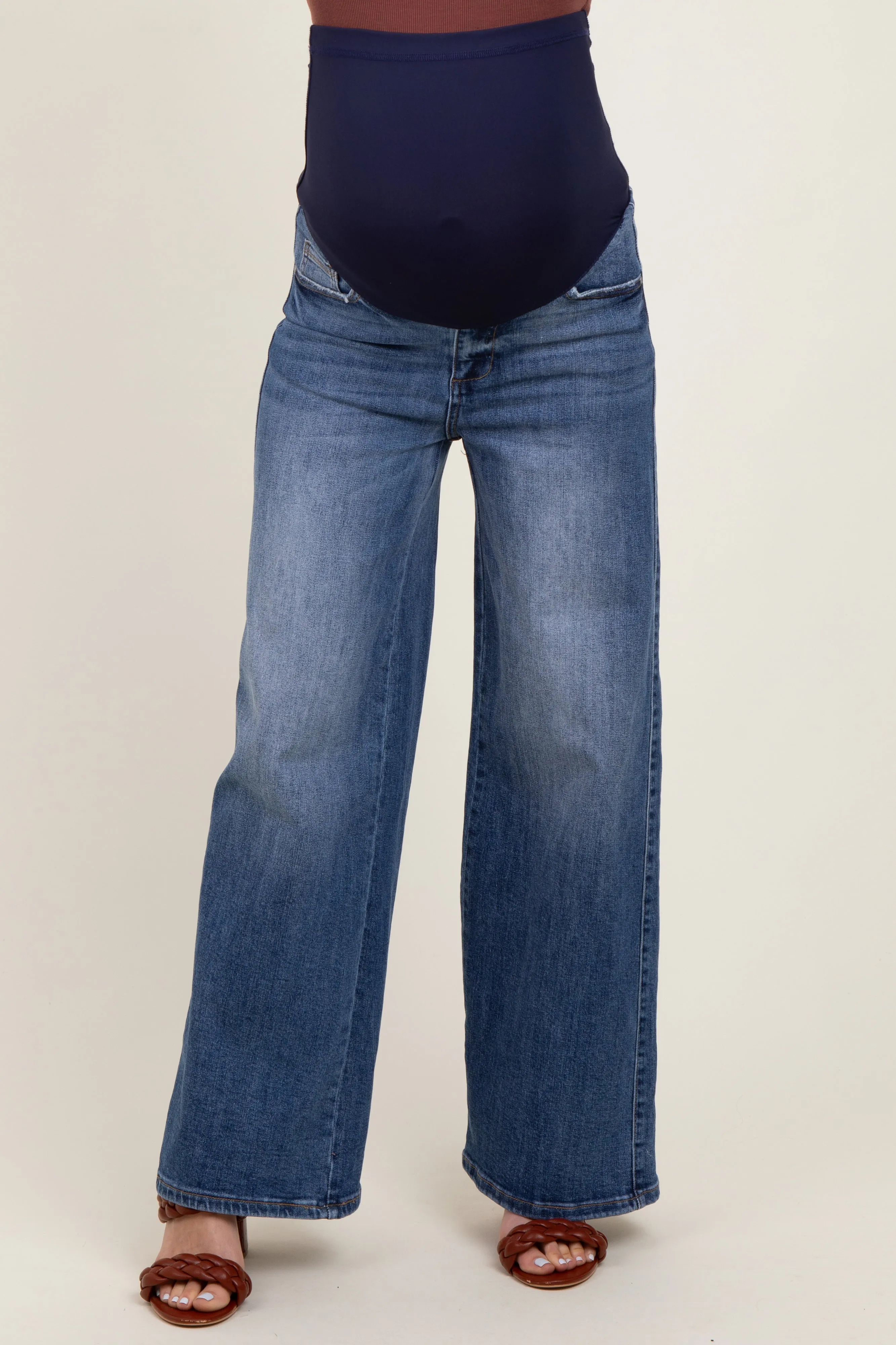 Blue Relaxed Wide Leg Maternity Jeans sold by Pinkblush product image thumbnail 2