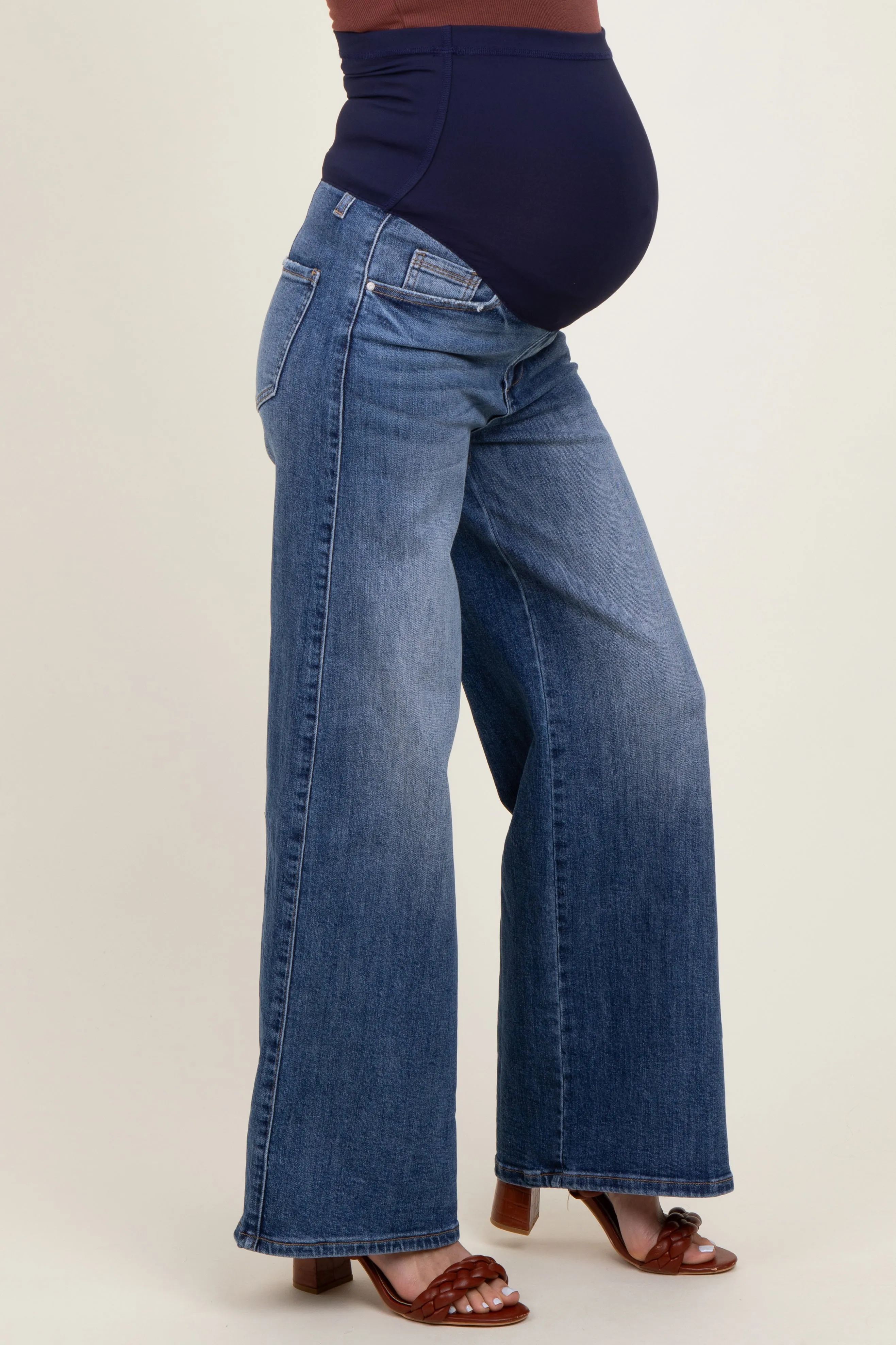 Blue Relaxed Wide Leg Maternity Jeans sold by Pinkblush product image thumbnail 3