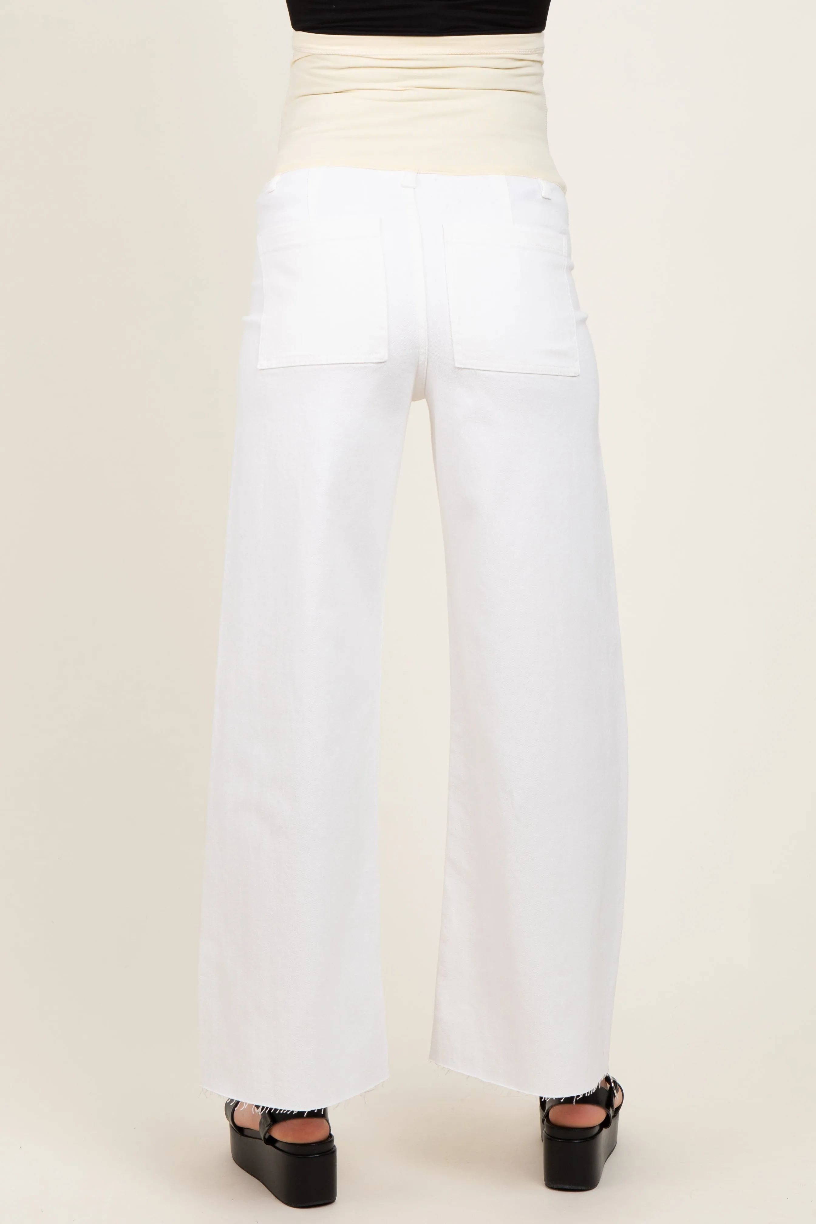Ivory Raw Hem Wide Leg Maternity Jeans sold by Pinkblush product image thumbnail 4