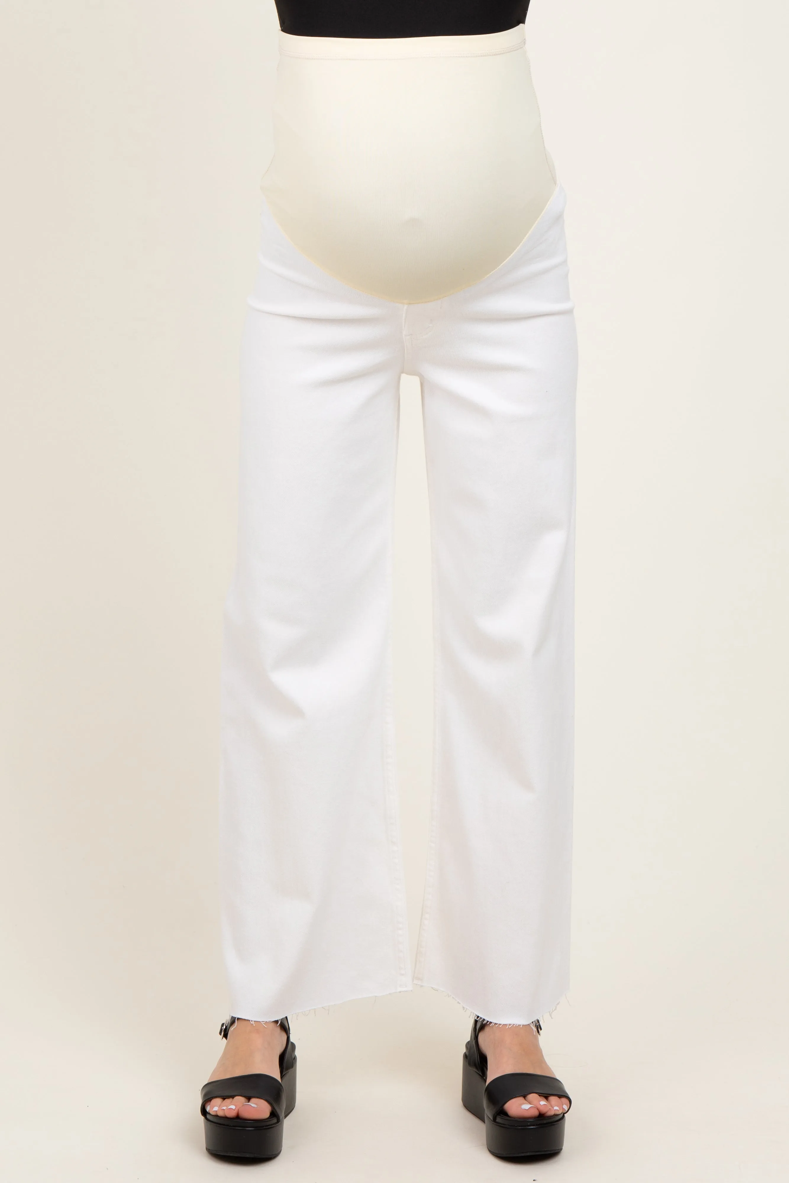 Ivory Raw Hem Wide Leg Maternity Jeans sold by Pinkblush product image thumbnail 2
