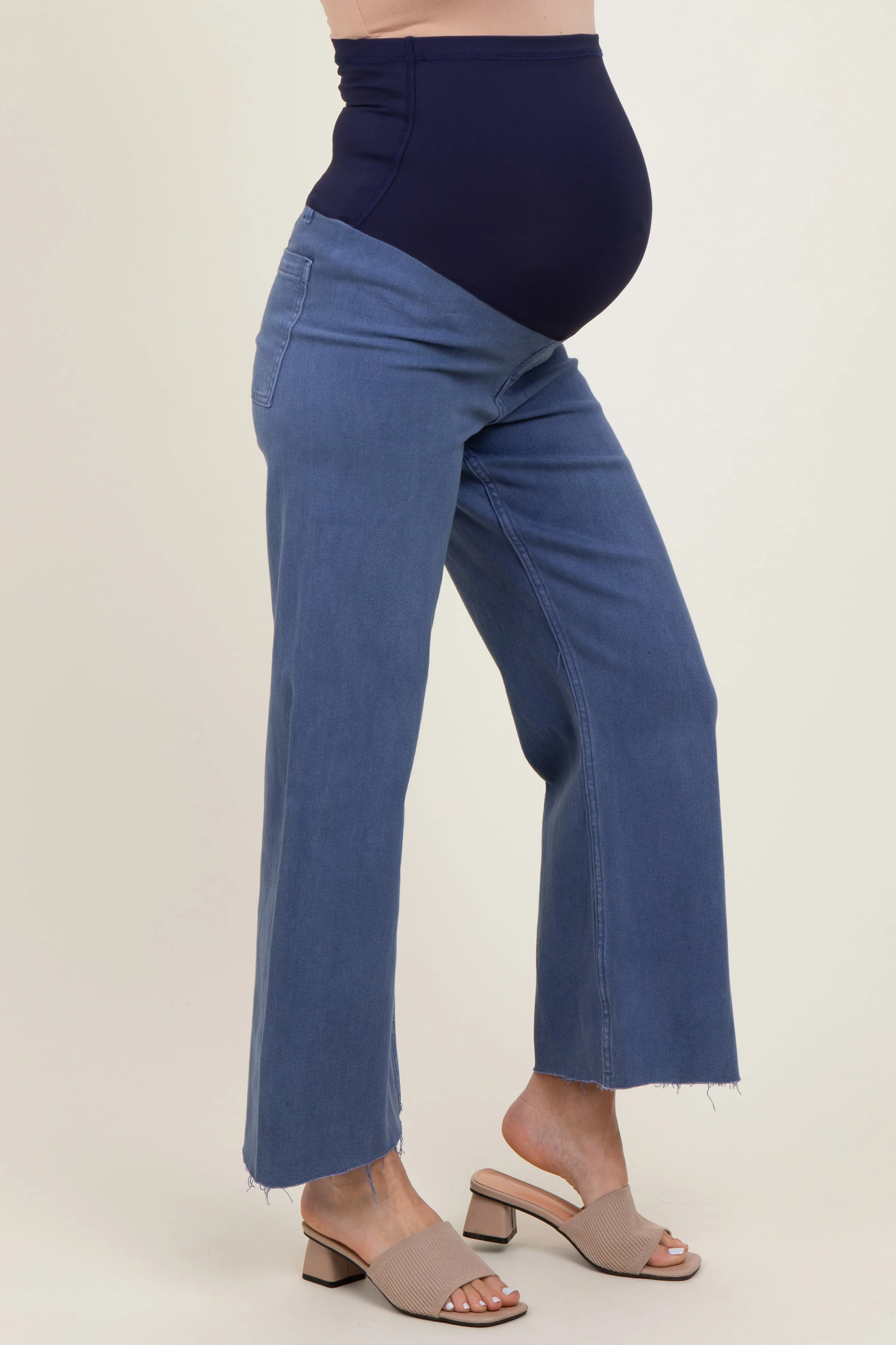 Blue Raw Hem Wide Leg Maternity Jeans sold by Pinkblush product image thumbnail 3
