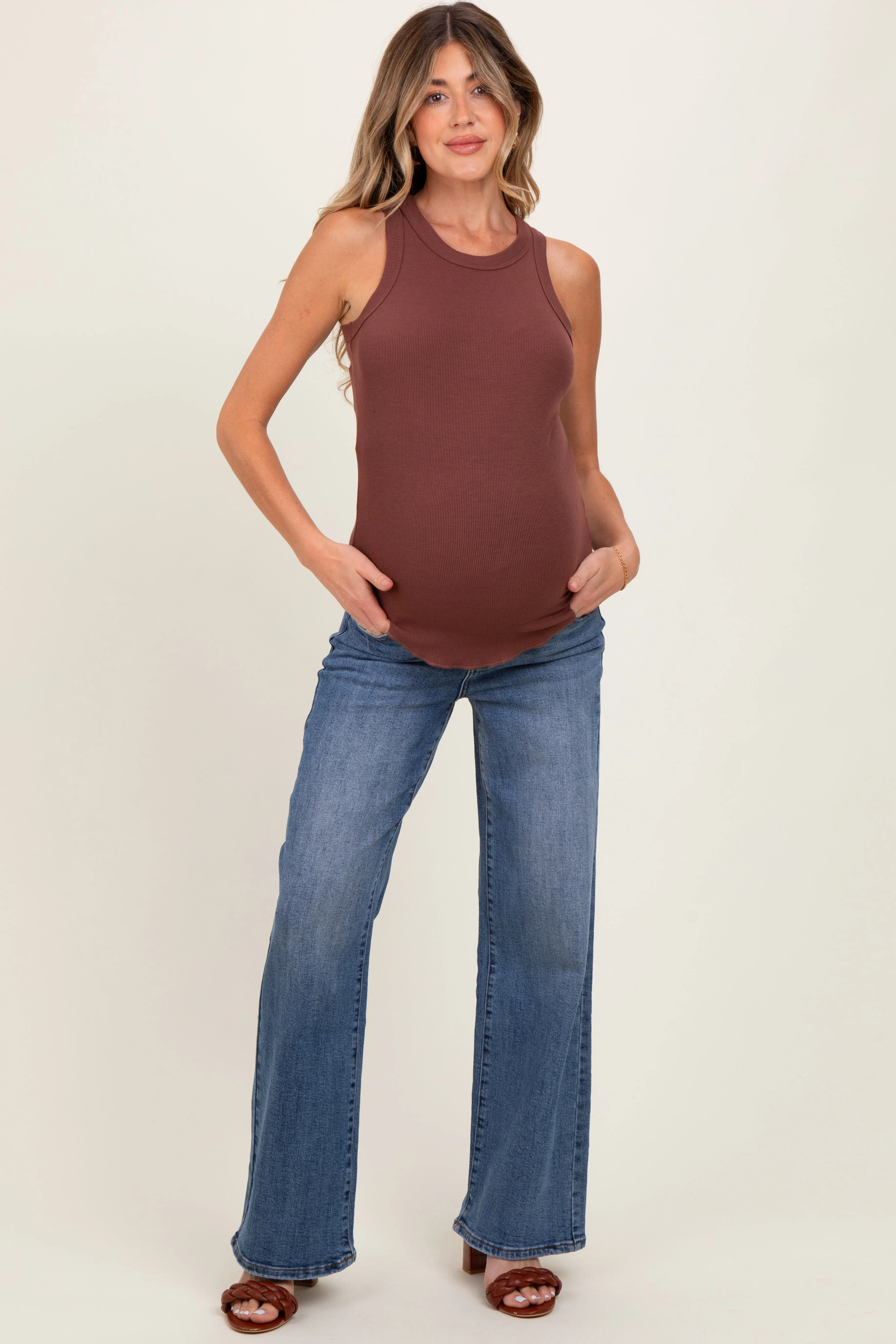 Medium Classic Wash Wide Leg Maternity Jeans sold by Pinkblush
