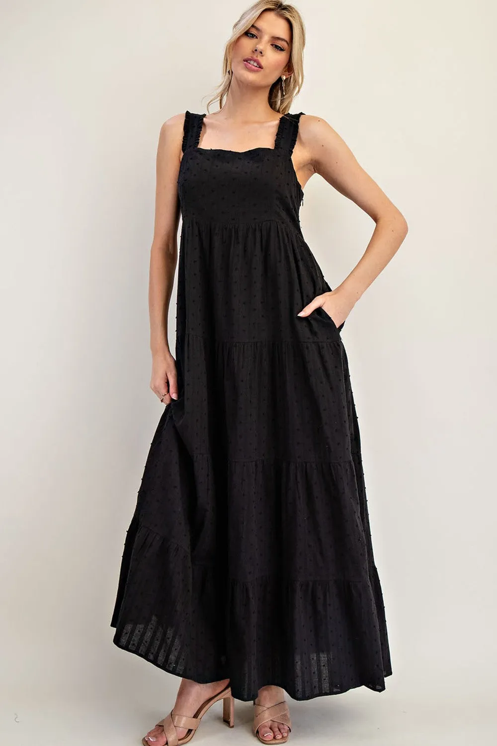 Black Swiss Dot Tiered Sleeveless Maternity Maxi Dress sold by Pinkblush product image thumbnail 4