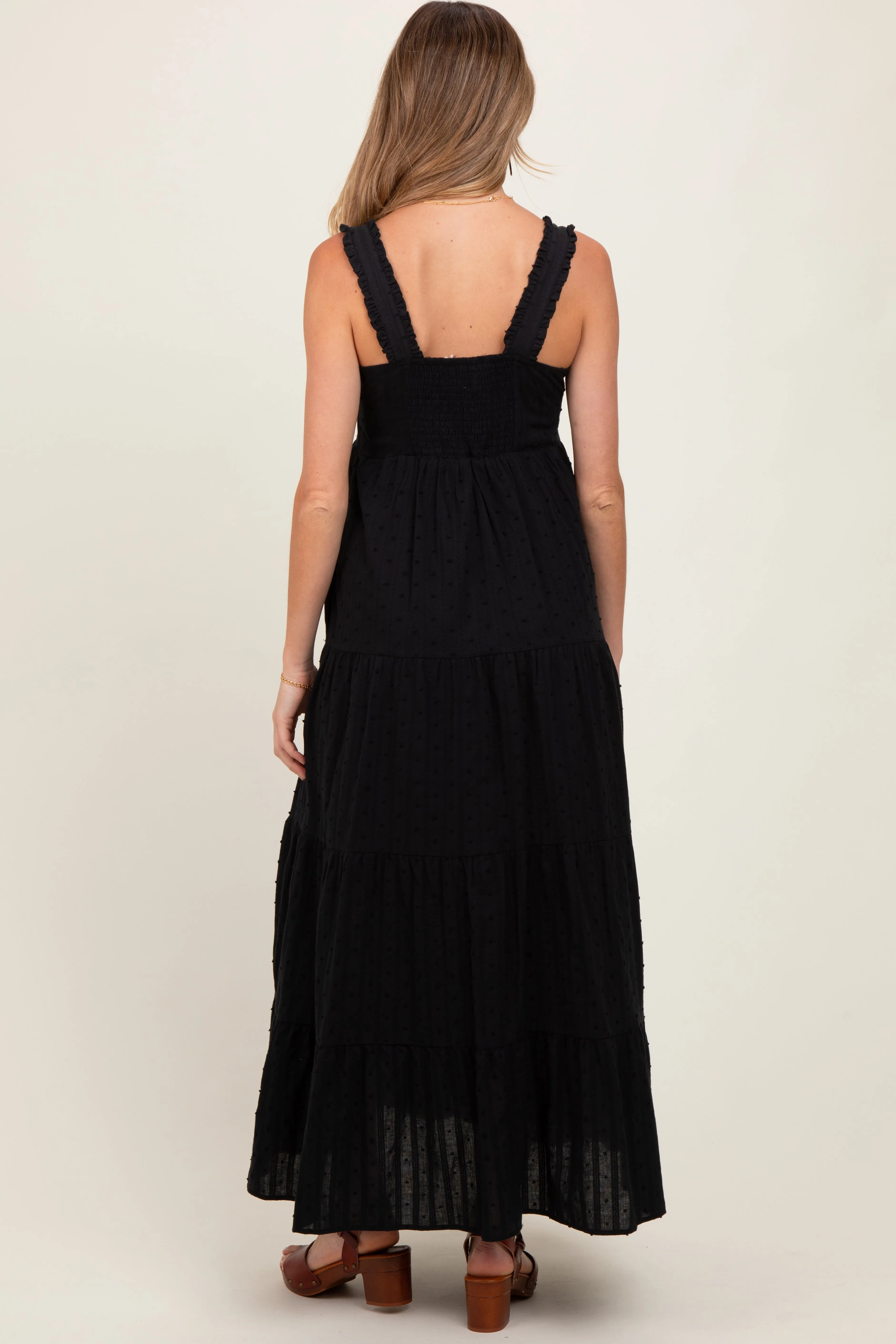 Black Swiss Dot Tiered Sleeveless Maternity Maxi Dress sold by Pinkblush product image thumbnail 3