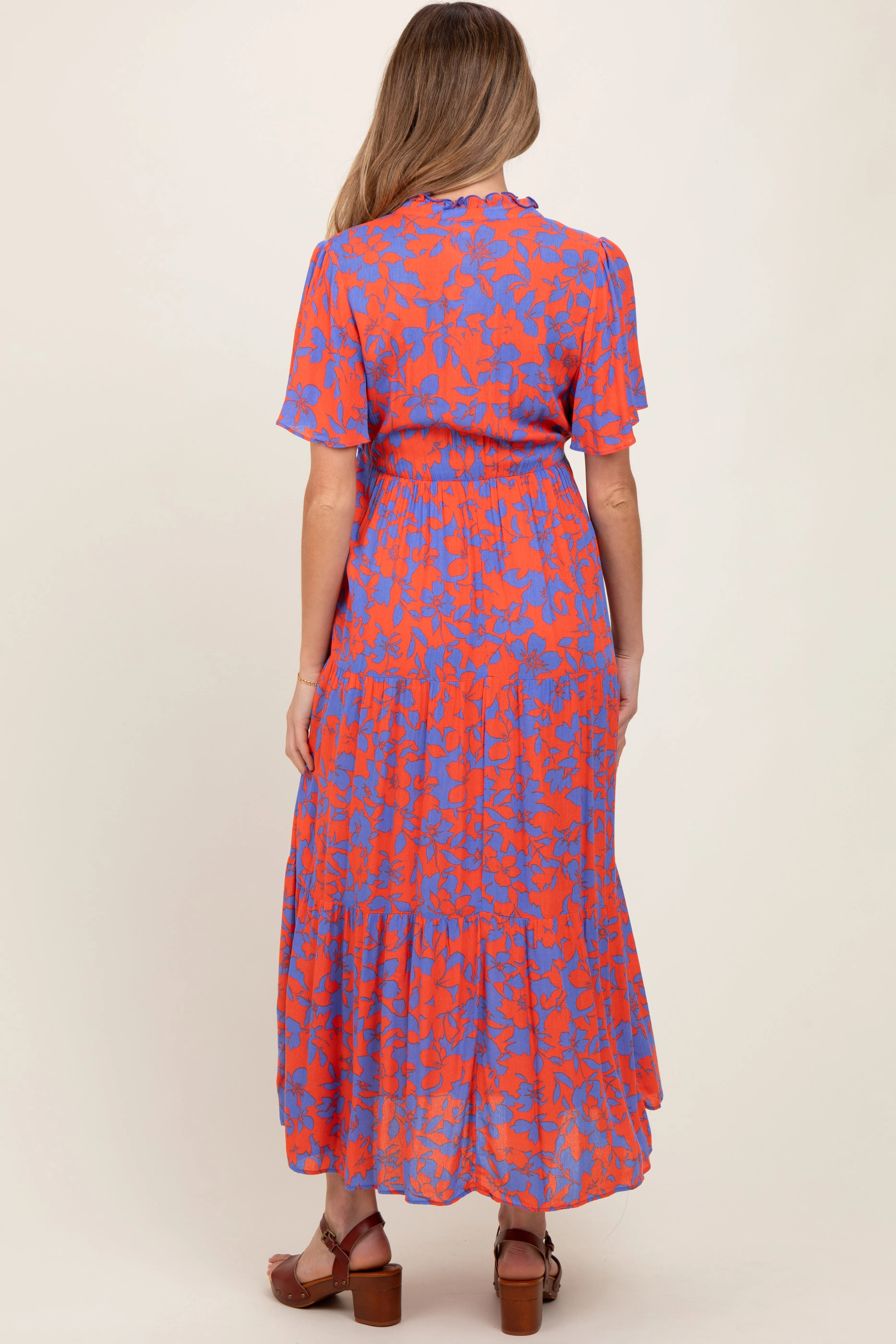 Orange Button Ruffle Detail Maternity Maxi Dress sold by Pinkblush product image thumbnail 2