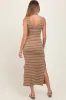 Camel Striped Ribbed Sleeveless Side Slit Maternity Maxi Dress sold by Pinkblush