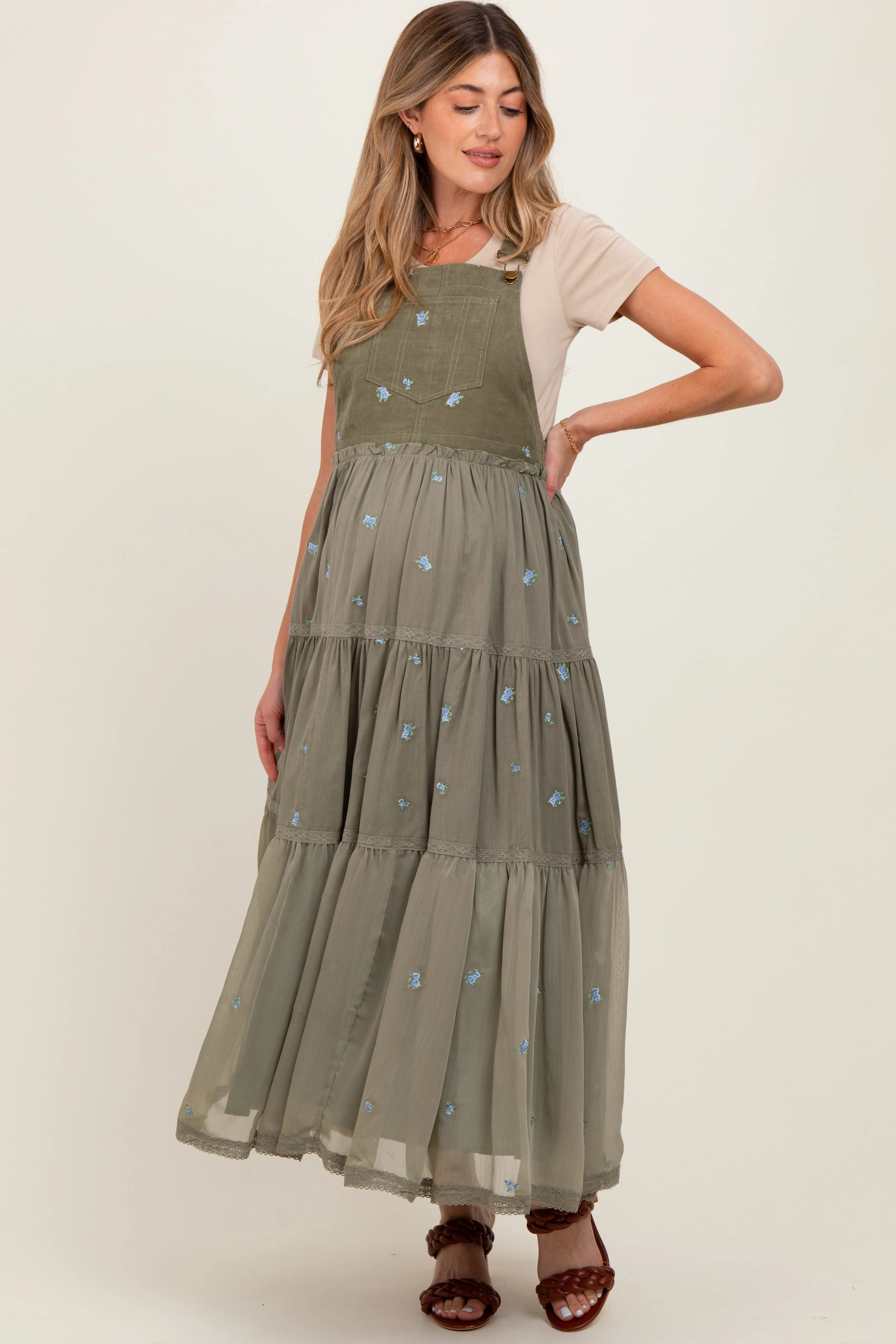 Olive Embroidered Floral Maternity Skirtall sold by Pinkblush