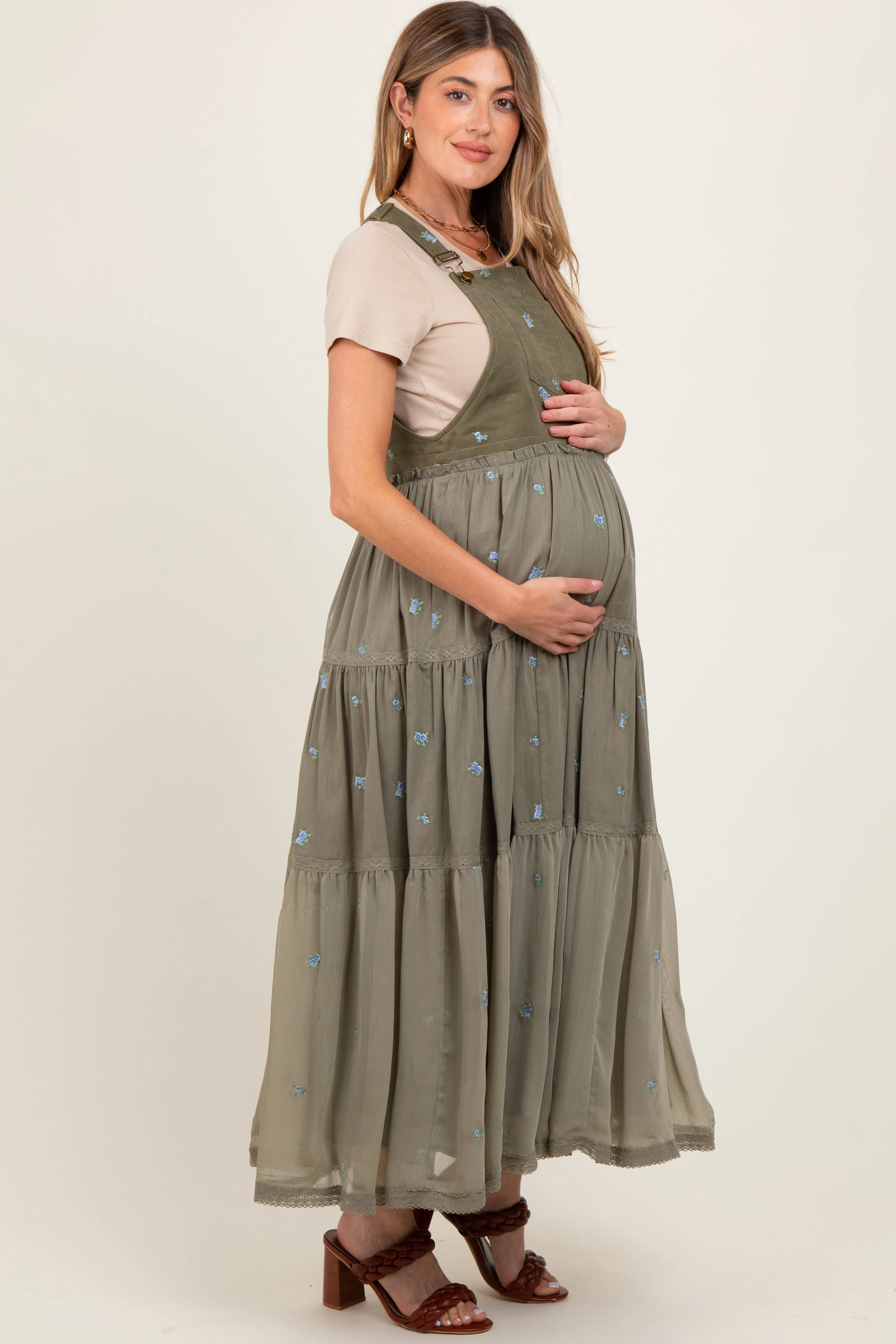 Olive Embroidered Floral Maternity Skirtall sold by Pinkblush product image thumbnail 2