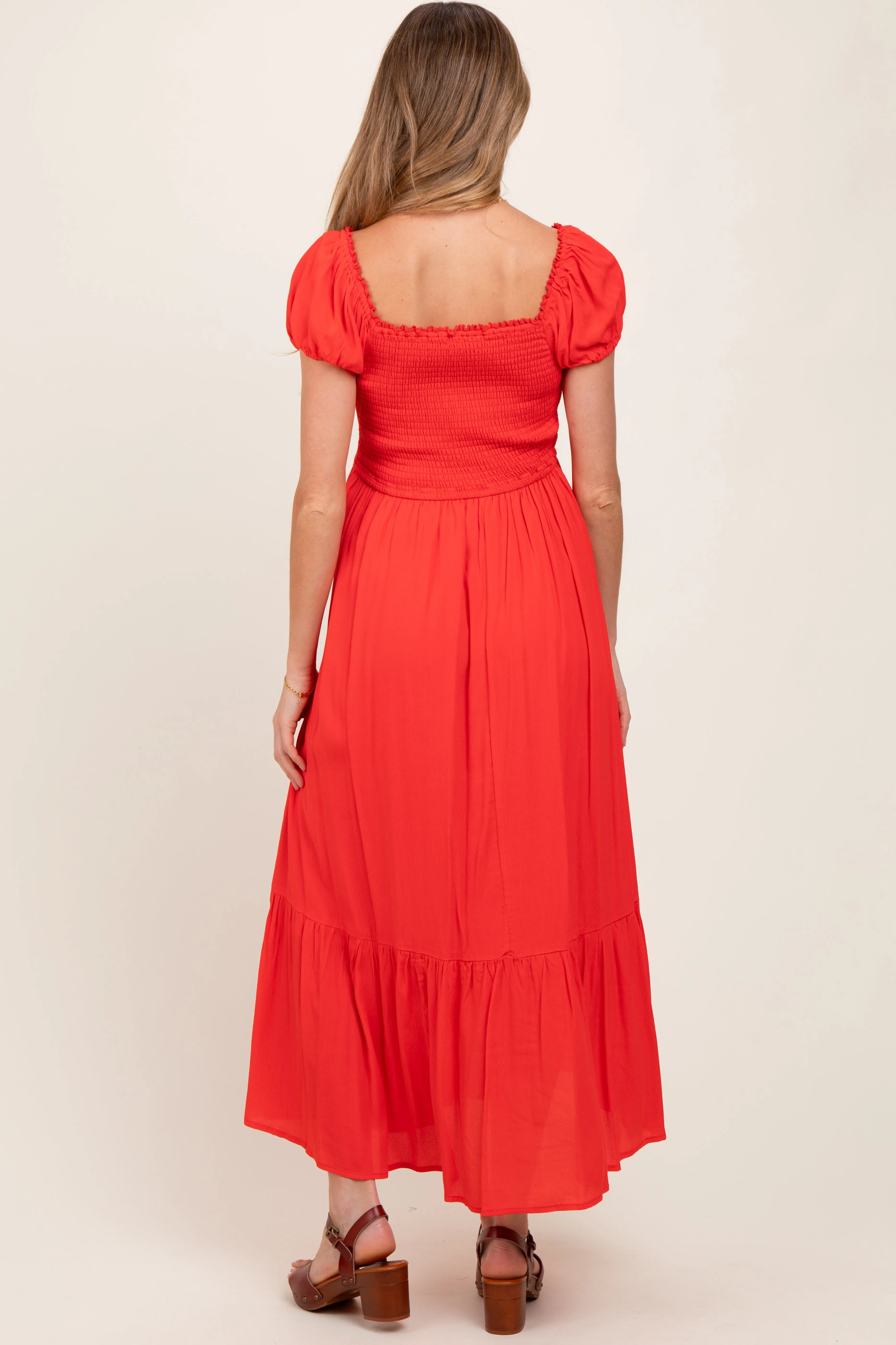Red Ruffle Detail Square Neck Maternity Maxi Dress sold by Pinkblush product image thumbnail 3