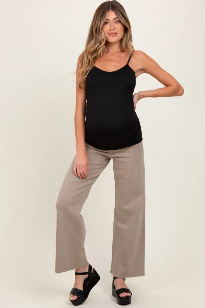 Light Taupe Raw Hem Wide Leg Maternity Jeans sold by Pinkblush