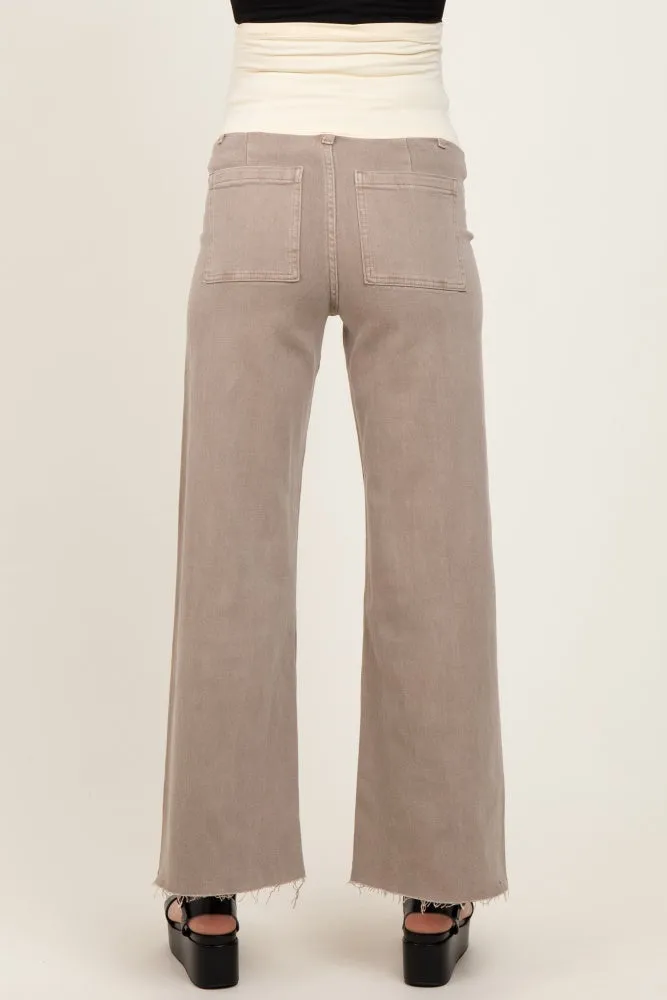 Light Taupe Raw Hem Wide Leg Maternity Jeans sold by Pinkblush product image thumbnail 5