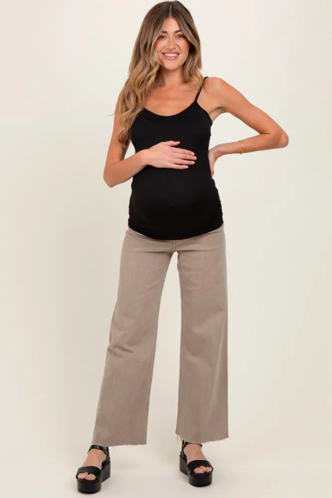 Light Taupe Raw Hem Wide Leg Maternity Jeans sold by Pinkblush product image thumbnail 2