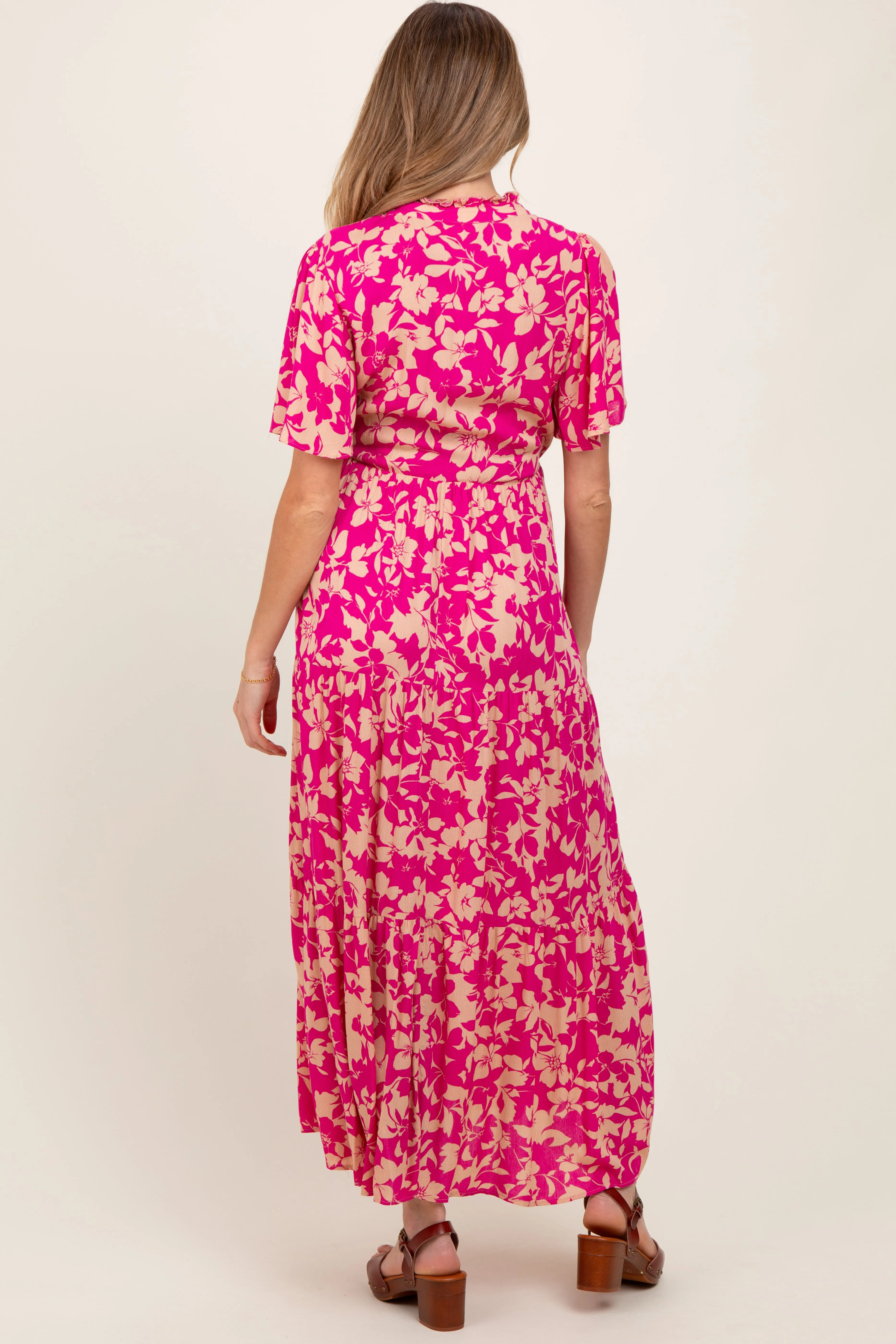 Fuchsia Button Ruffle Detail Maternity Maxi Dress sold by Pinkblush product image thumbnail 3