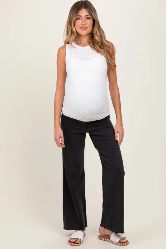 Black Raw Hem Wide Leg Maternity Jeans sold by Pinkblush
