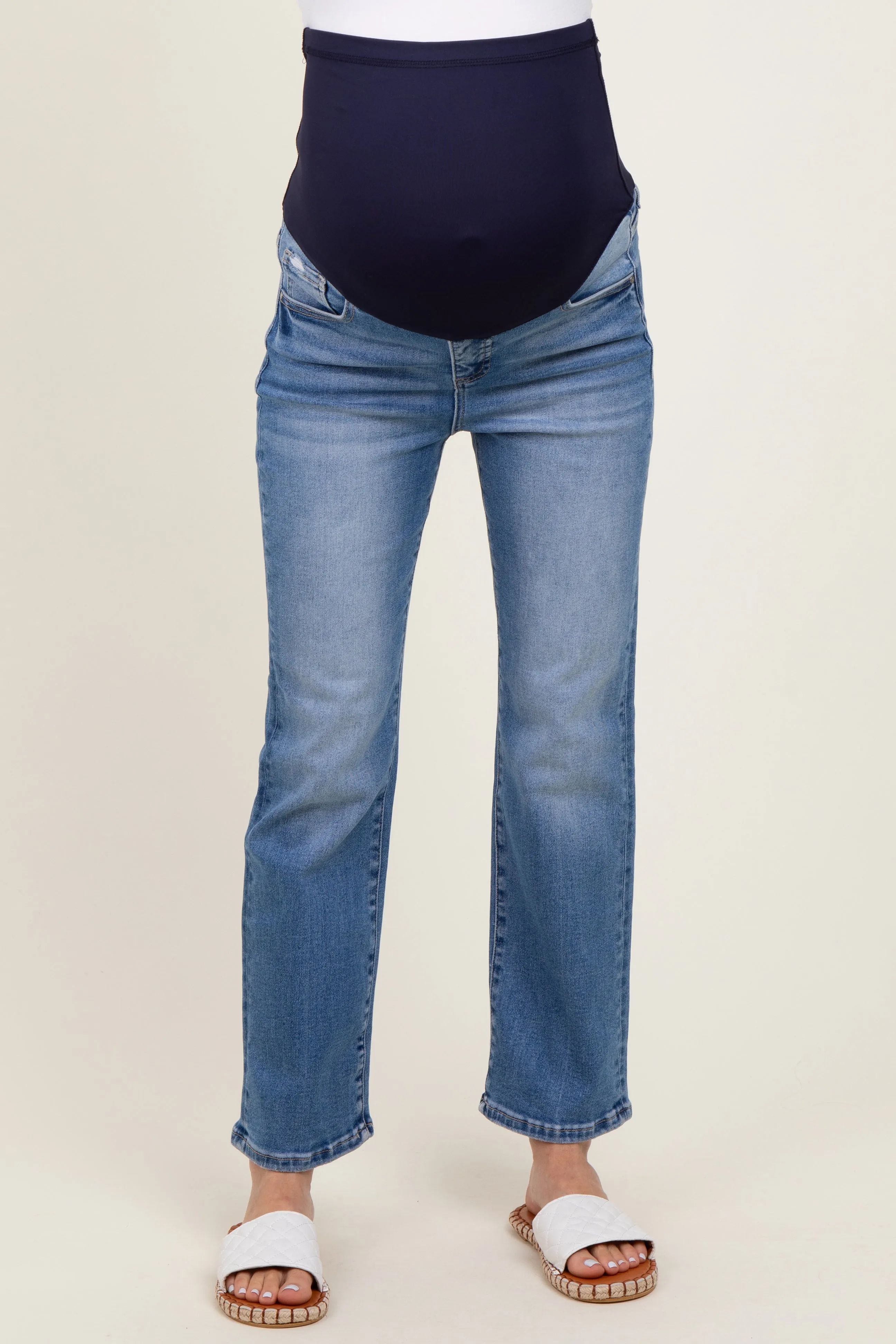 Blue Cropped Straight Leg Maternity Jeans sold by Pinkblush product image thumbnail 2