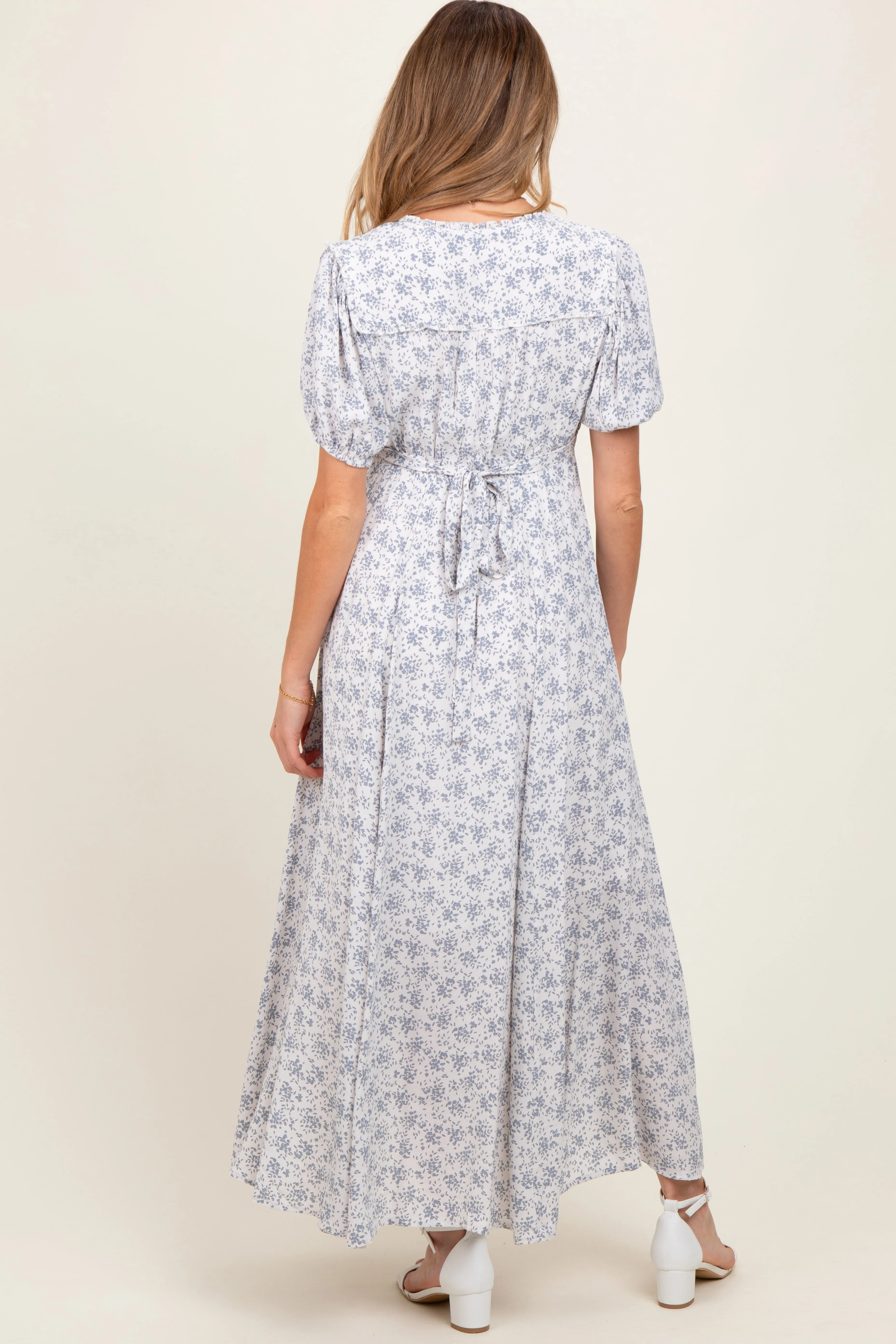 Light Blue Floral Button Down Maternity Dress sold by Pinkblush product image thumbnail 4
