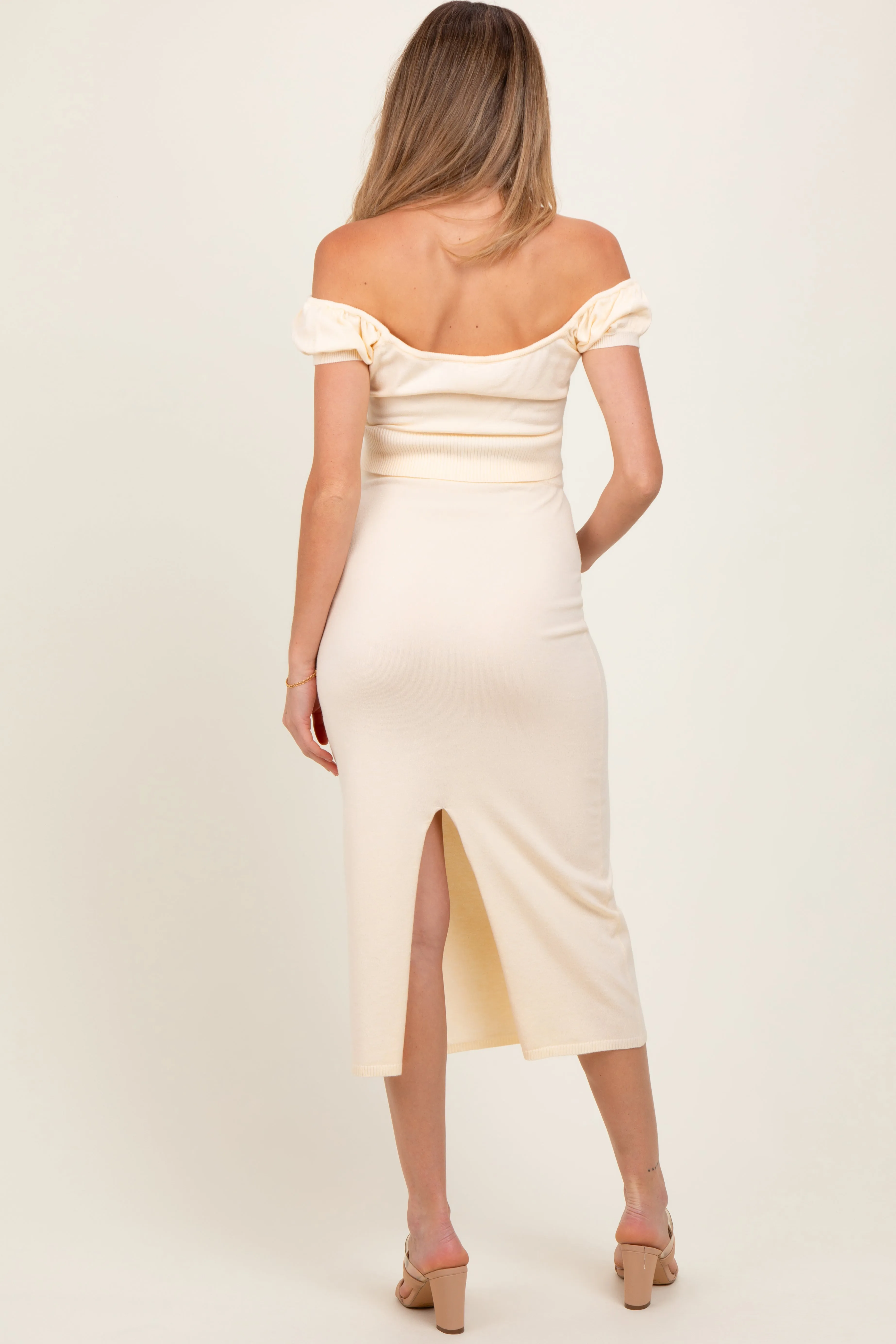 Cream Knit Off Shoulder Crop Top Maxi Skirt Maternity Set sold by Pinkblush product image thumbnail 4