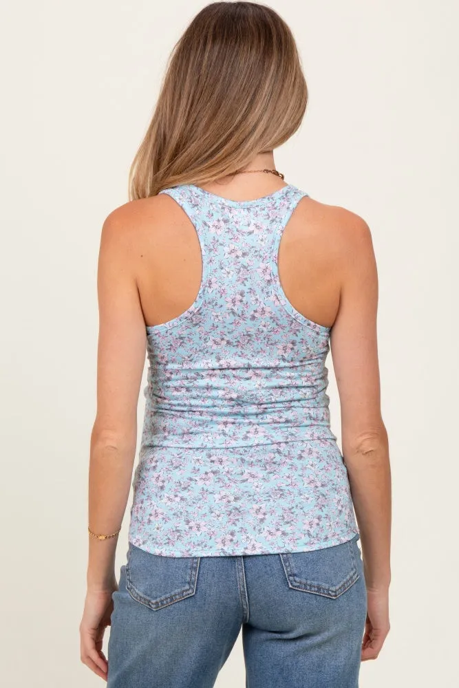Light Blue Floral Button Front Maternity Tank Top sold by Pinkblush product image thumbnail 3