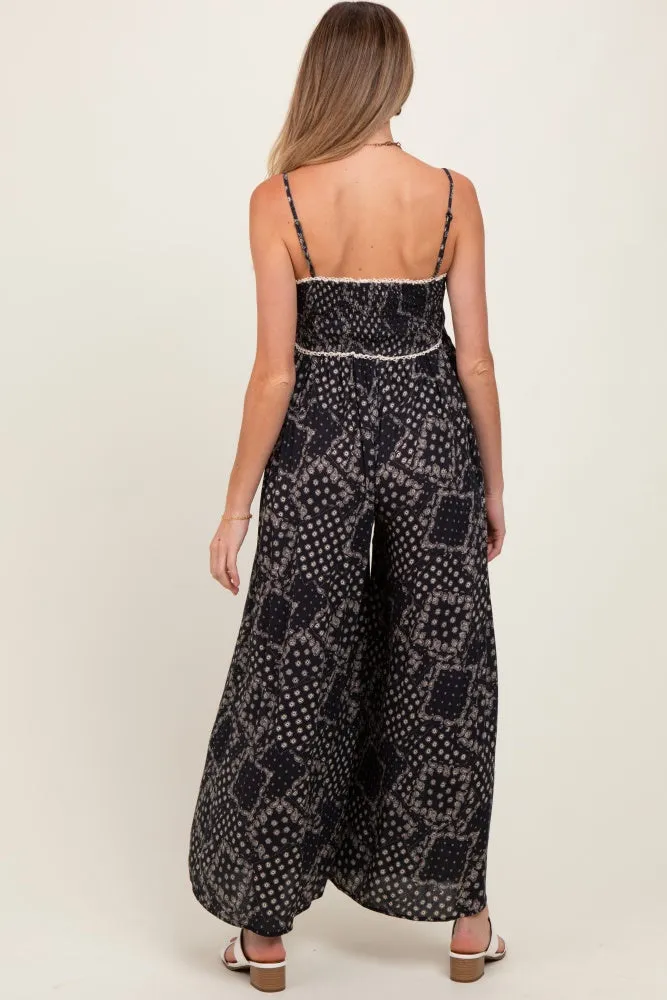 Black Paisley Printed Wide Relaxed Fit Maternity Jumpsuit sold by Pinkblush product image thumbnail 4