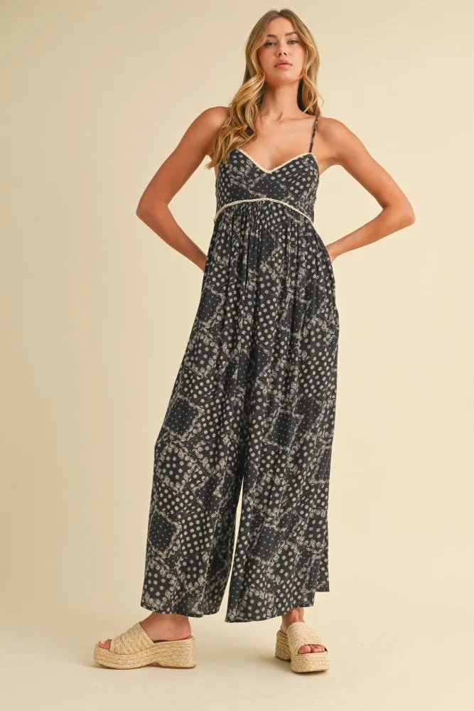Black Paisley Printed Wide Relaxed Fit Maternity Jumpsuit sold by Pinkblush product image thumbnail 5