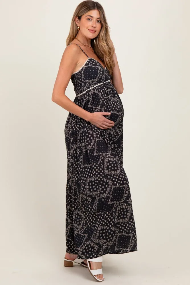 Black Paisley Printed Wide Relaxed Fit Maternity Jumpsuit sold by Pinkblush product image thumbnail 3