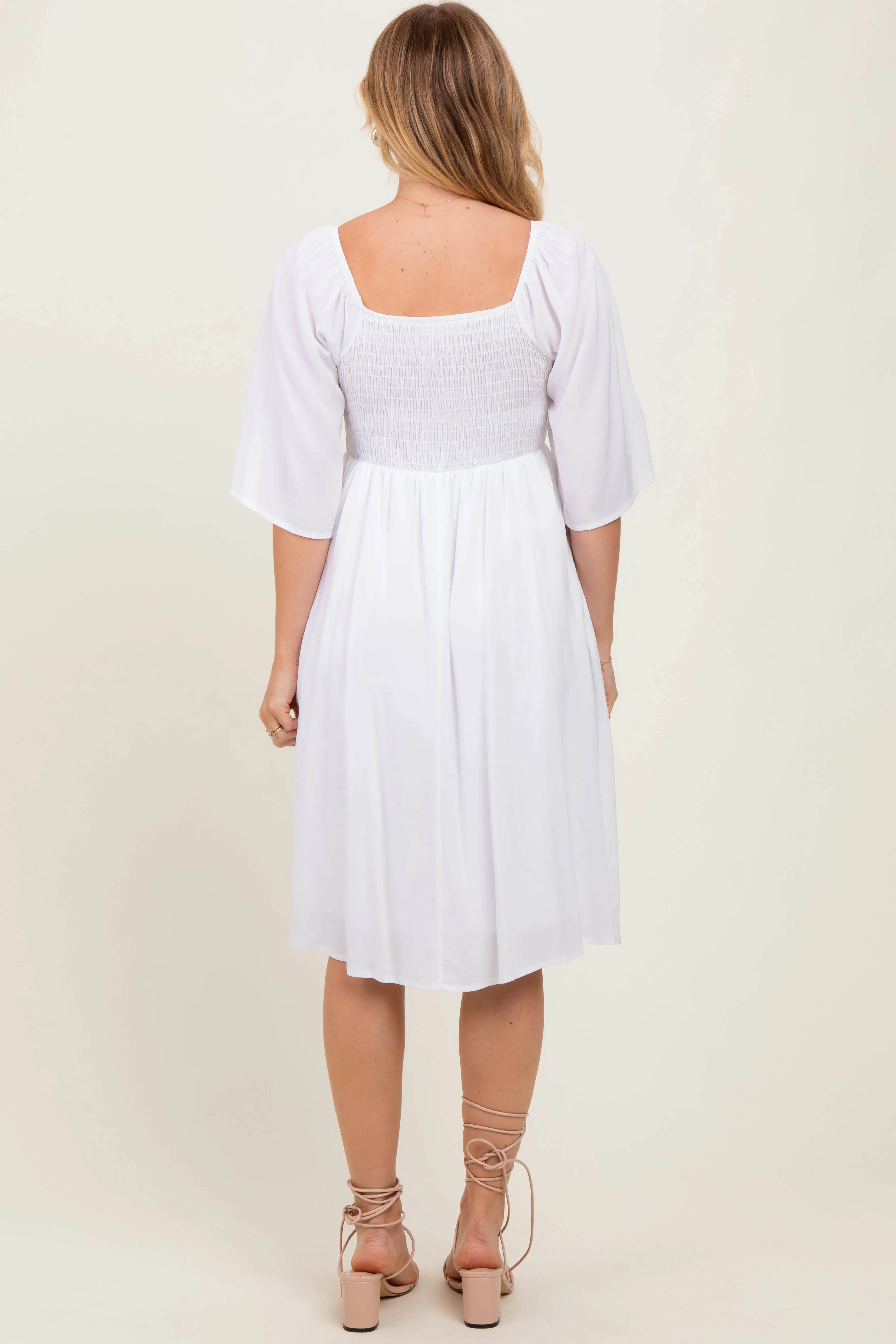 White Smocked Midi Dress sold by Pinkblush product image thumbnail 4