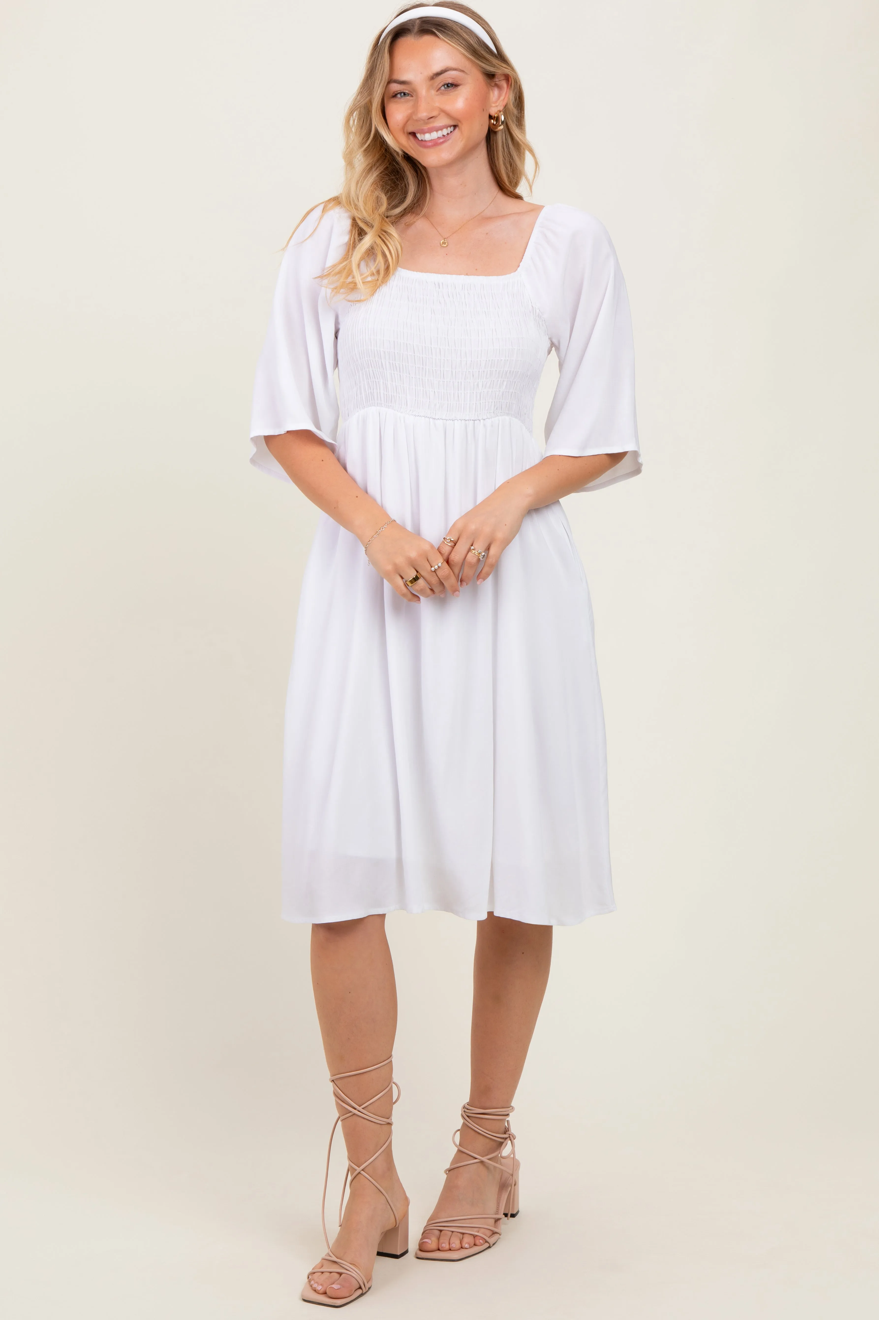 White Smocked Midi Dress sold by Pinkblush product image thumbnail 2
